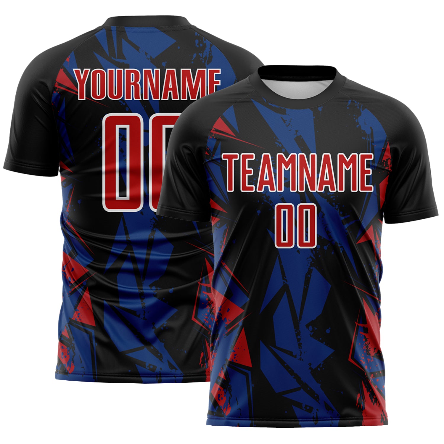 Custom Black Red Royal-White Geometric Shard Grunge Splash Sublimation Soccer Uniform Jersey