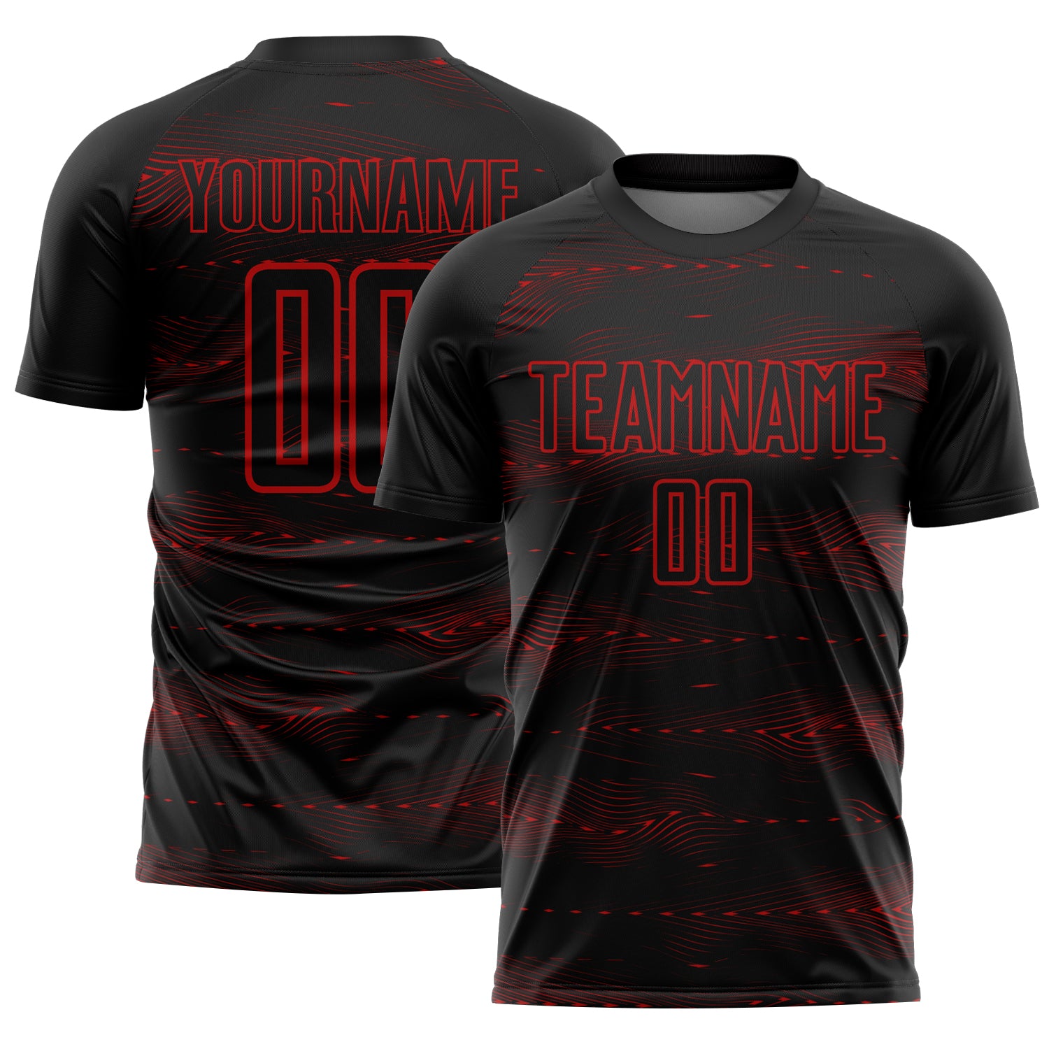 Custom Black Red Streamline Wave Cyberpunk Neon Tech Sports Sublimation Soccer Uniform Jersey
