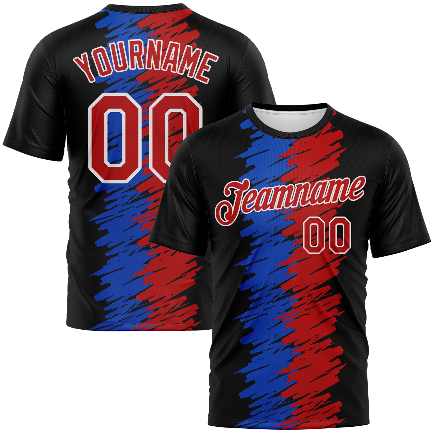 Custom Black Red Thunder Blue-White 3D Pattern Brush Stroke Graffiti Grunge Style Performance T-Shirt