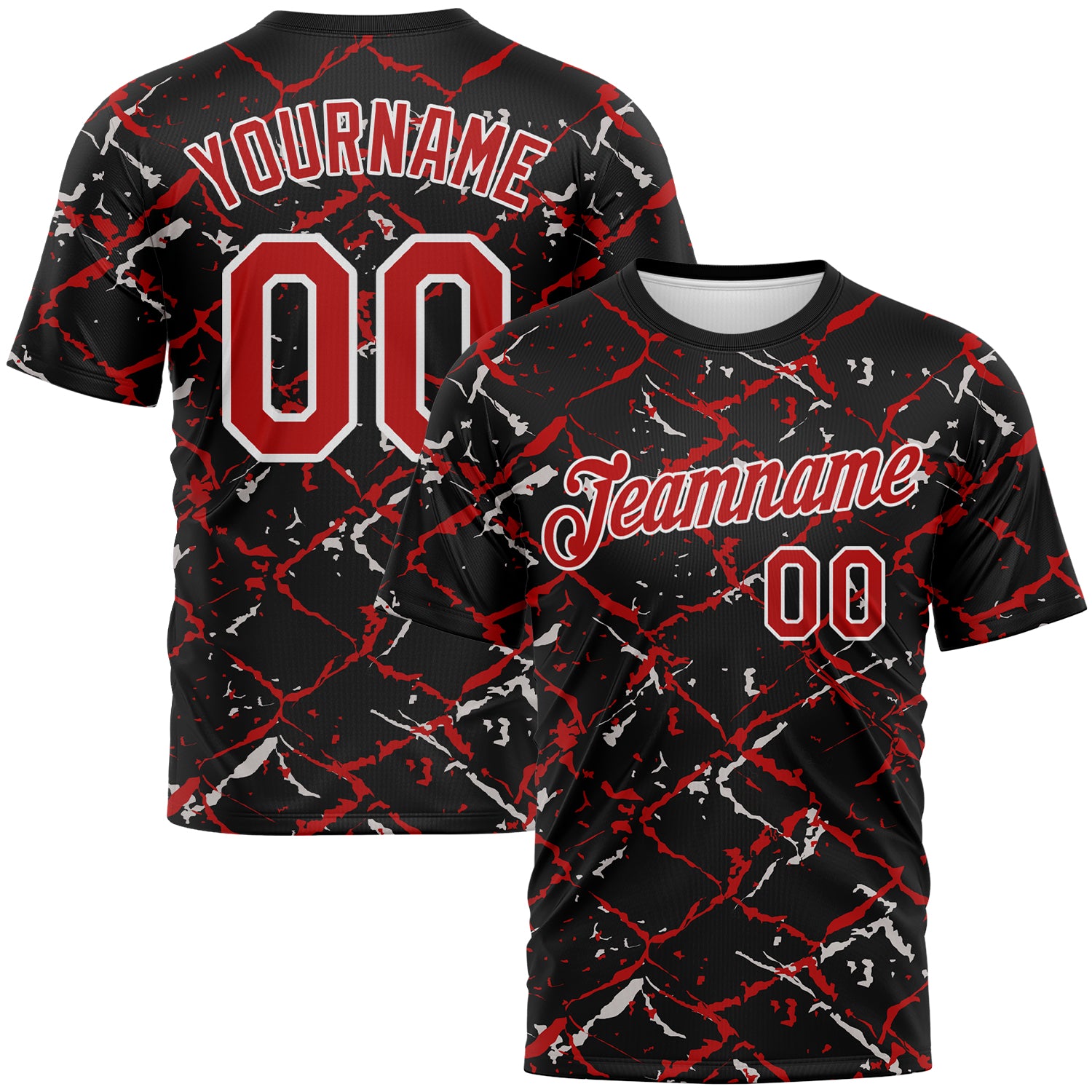 Custom Black Red-White 3D Pattern Chain Link Cracked Performance T-Shirt