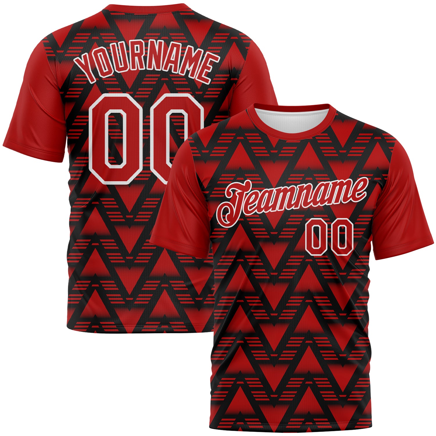 Custom Black Red-White 3D Pattern Geometric Diamond Performance T-Shirt