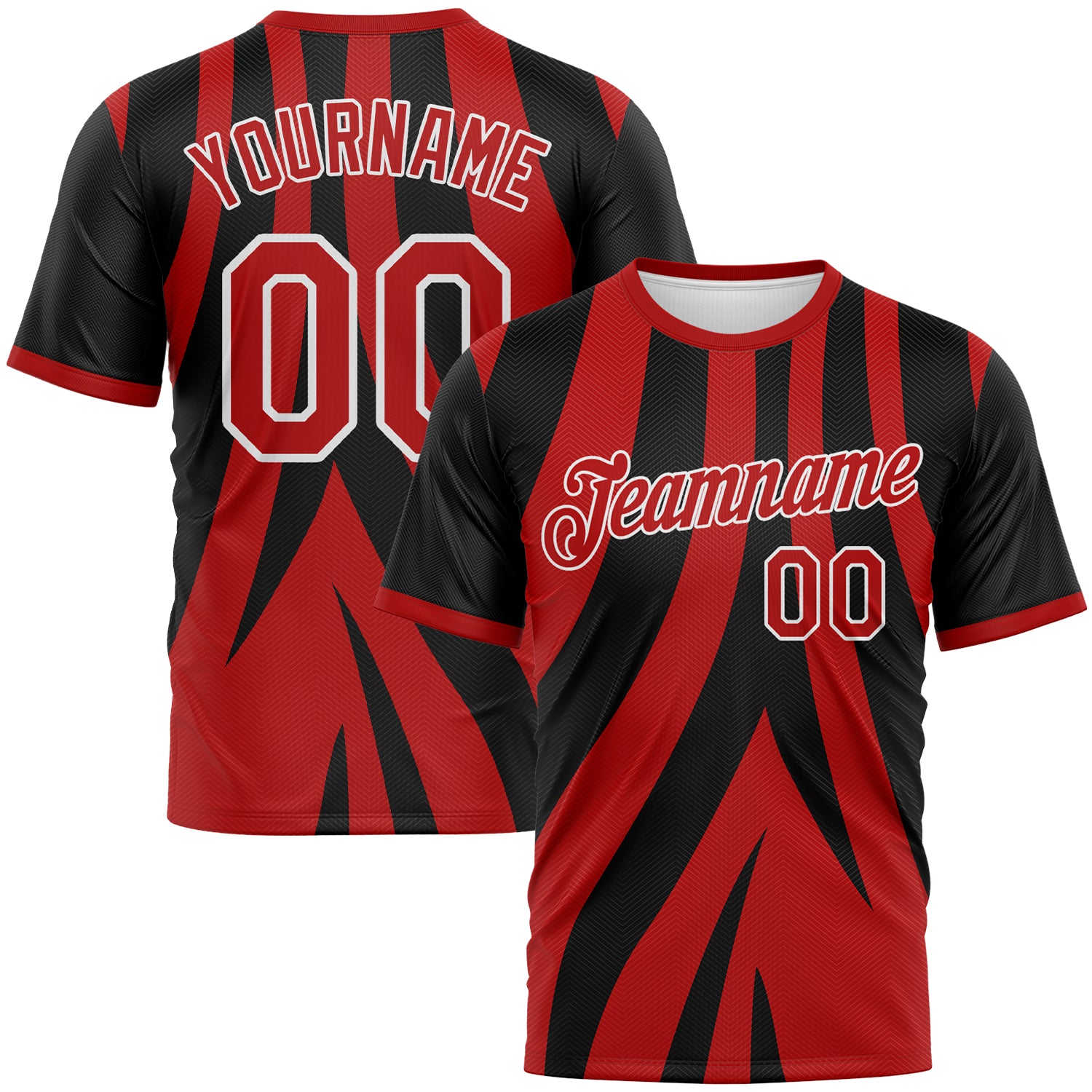 Custom Black Red-White 3D Pattern Jagged Stripe Abstract Geometric Performance T-Shirt