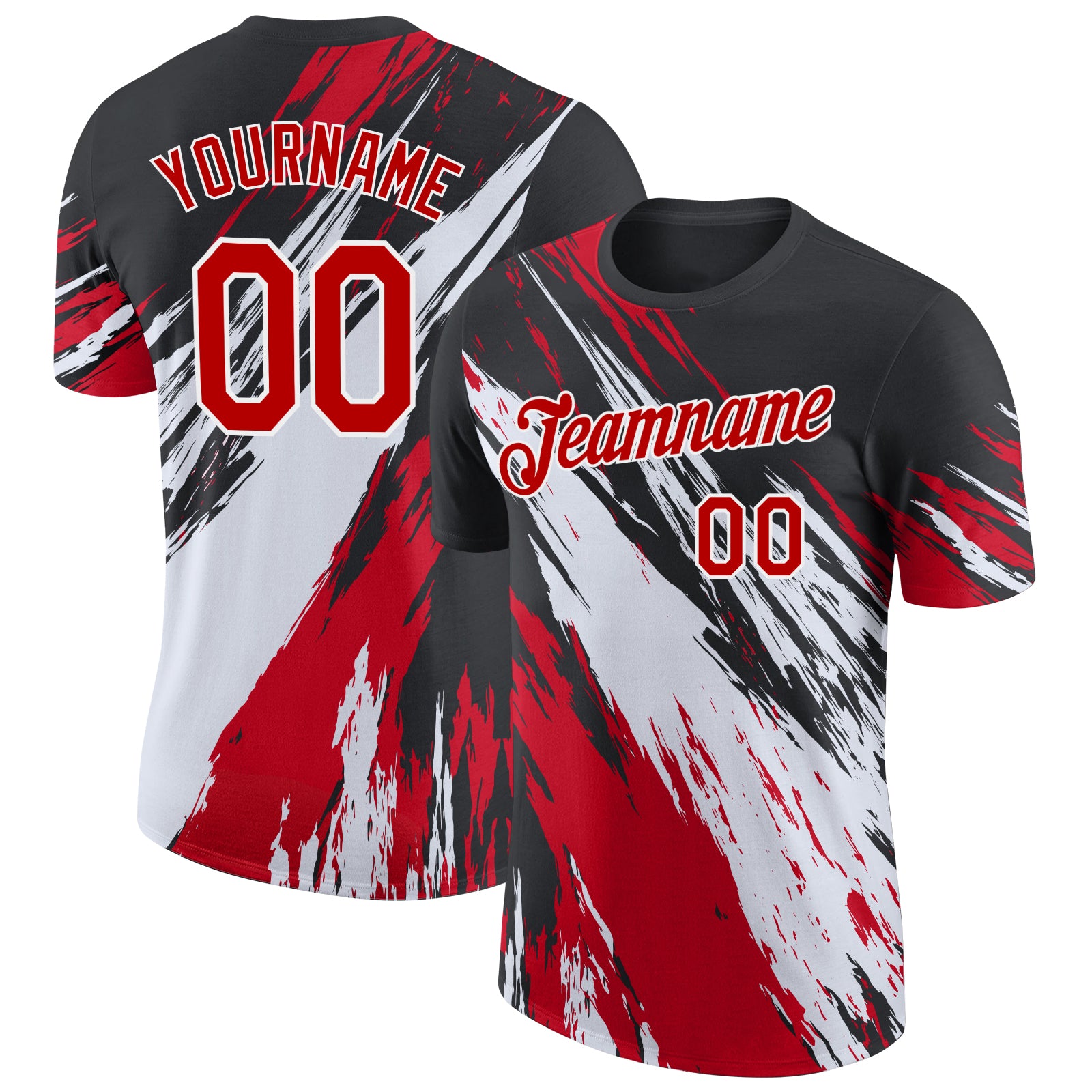 Custom Black Red-White Abstract Brush Stroke Splatter Performance T-Shirt