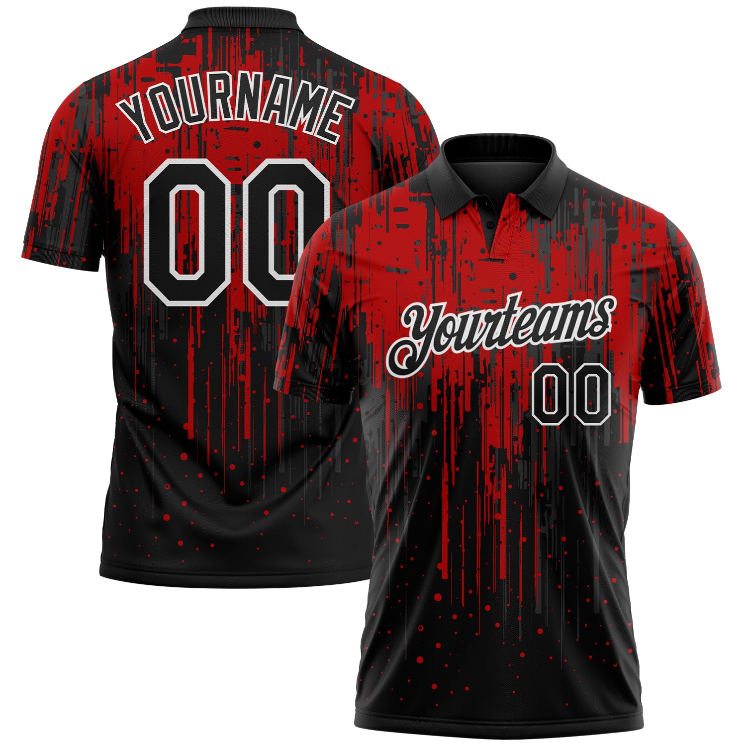 Custom Black Red-White Dripping Splatter Paint Performance Polo Shirt