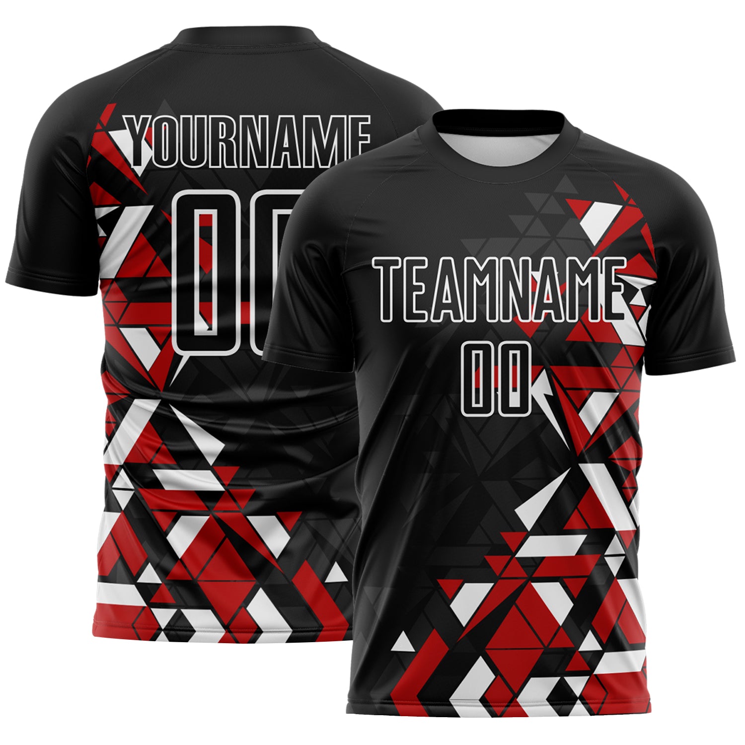 Custom Black Red-White Geometric Grid Gradient Sublimation Soccer Uniform Jersey