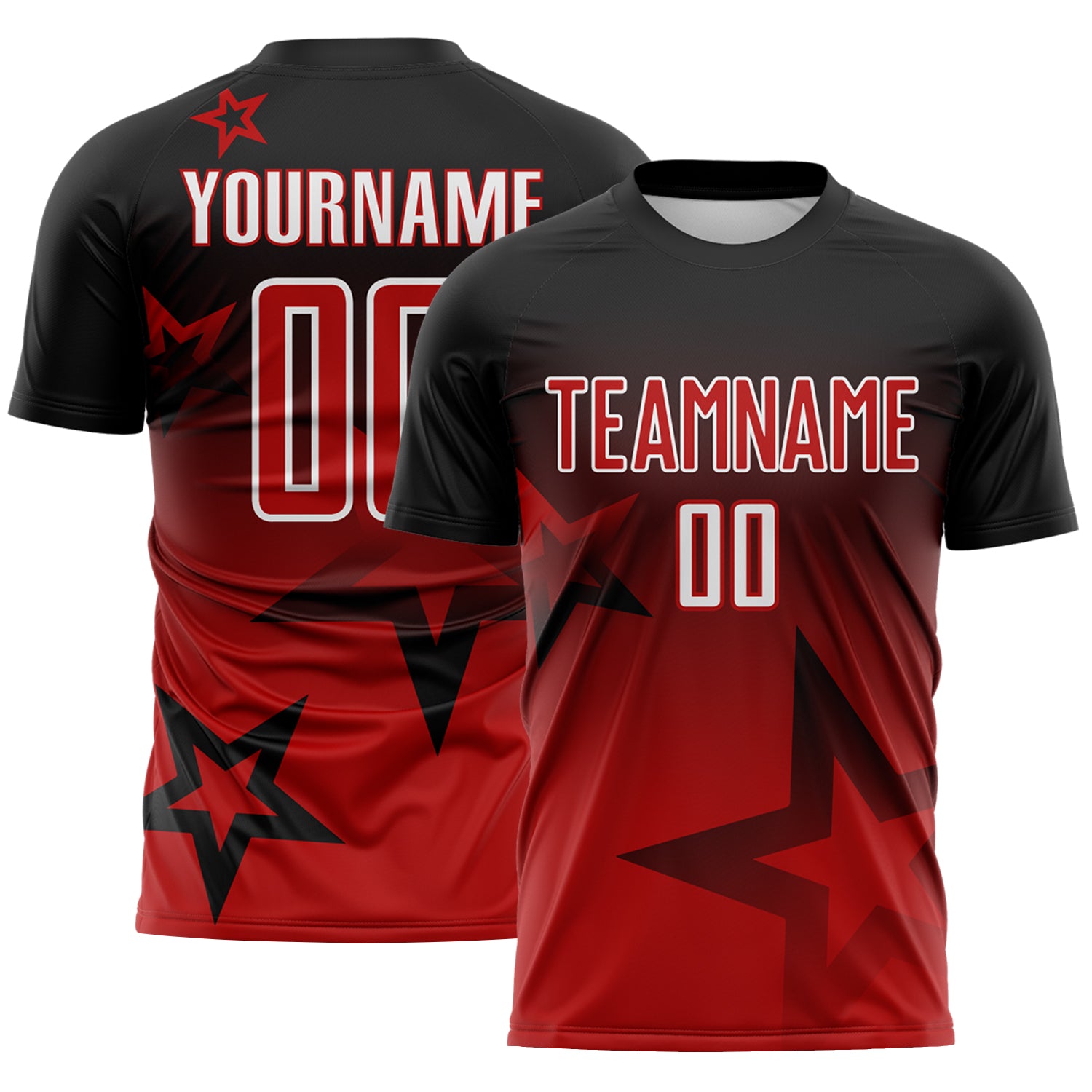 Custom Black Red-White Gradient Style Twinkle Star Sublimation Soccer Uniform Jersey