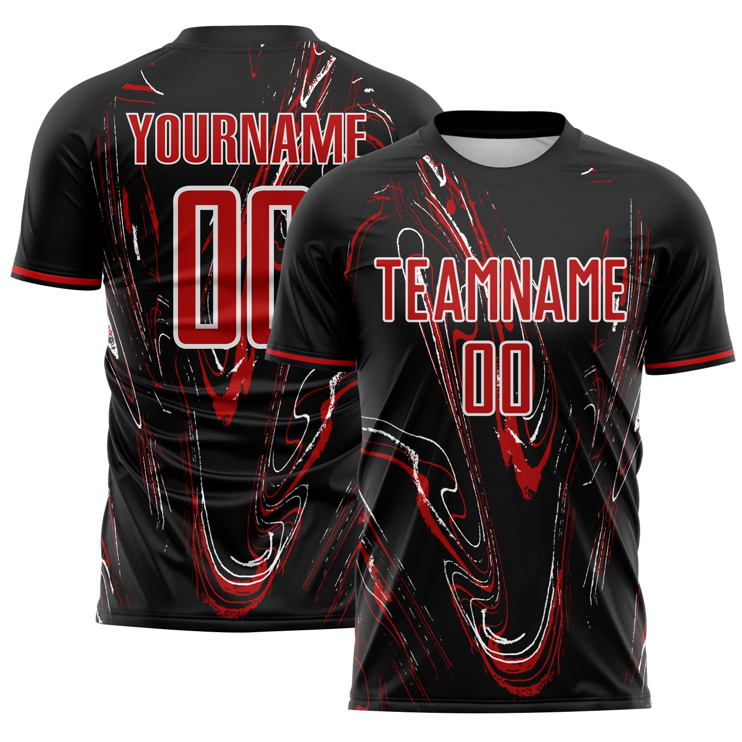 Custom Black Red-White USA Style Patriotic Liquid Swirl Sublimation Soccer Uniform Jersey