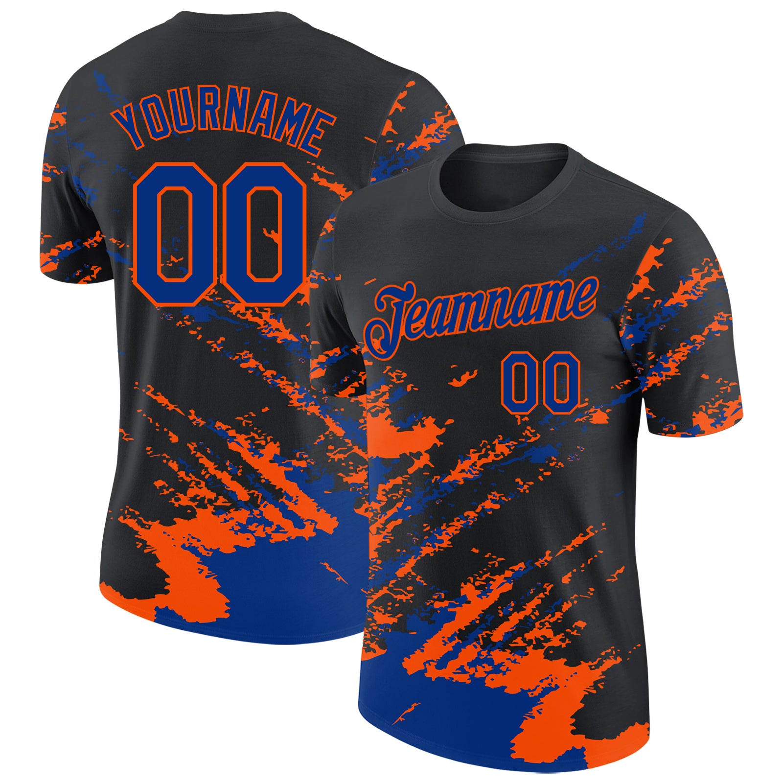 Custom Black Royal-Orange Brush Stroke Shatter Splatter Performance T-Shirt