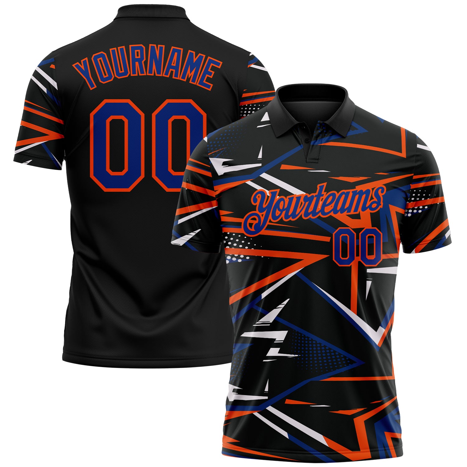 Custom Black Royal-Orange Dynamic Geometric Shard Performance Polo Shirt