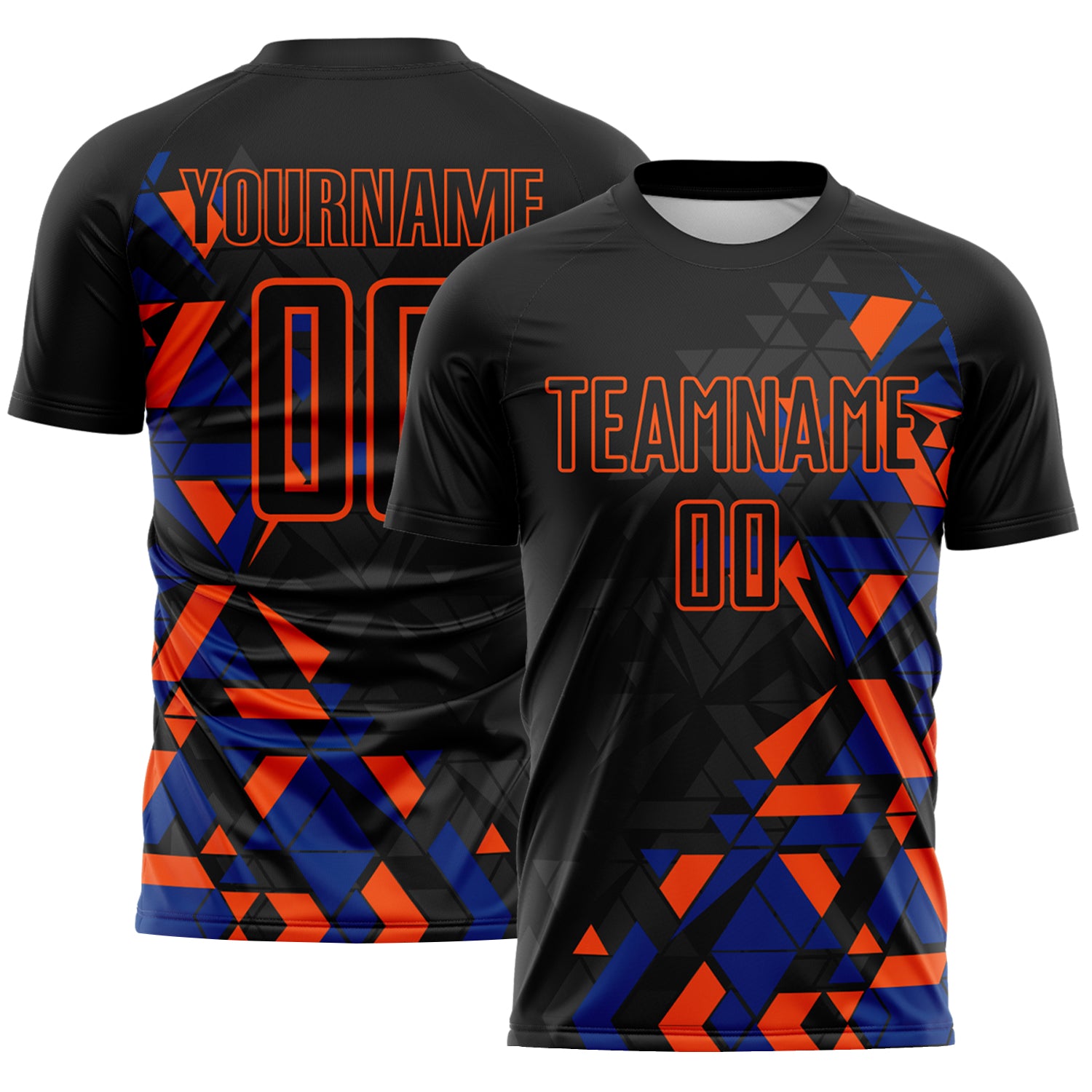Custom Black Royal-Orange Geometric Grid Gradient Sublimation Soccer Uniform Jersey