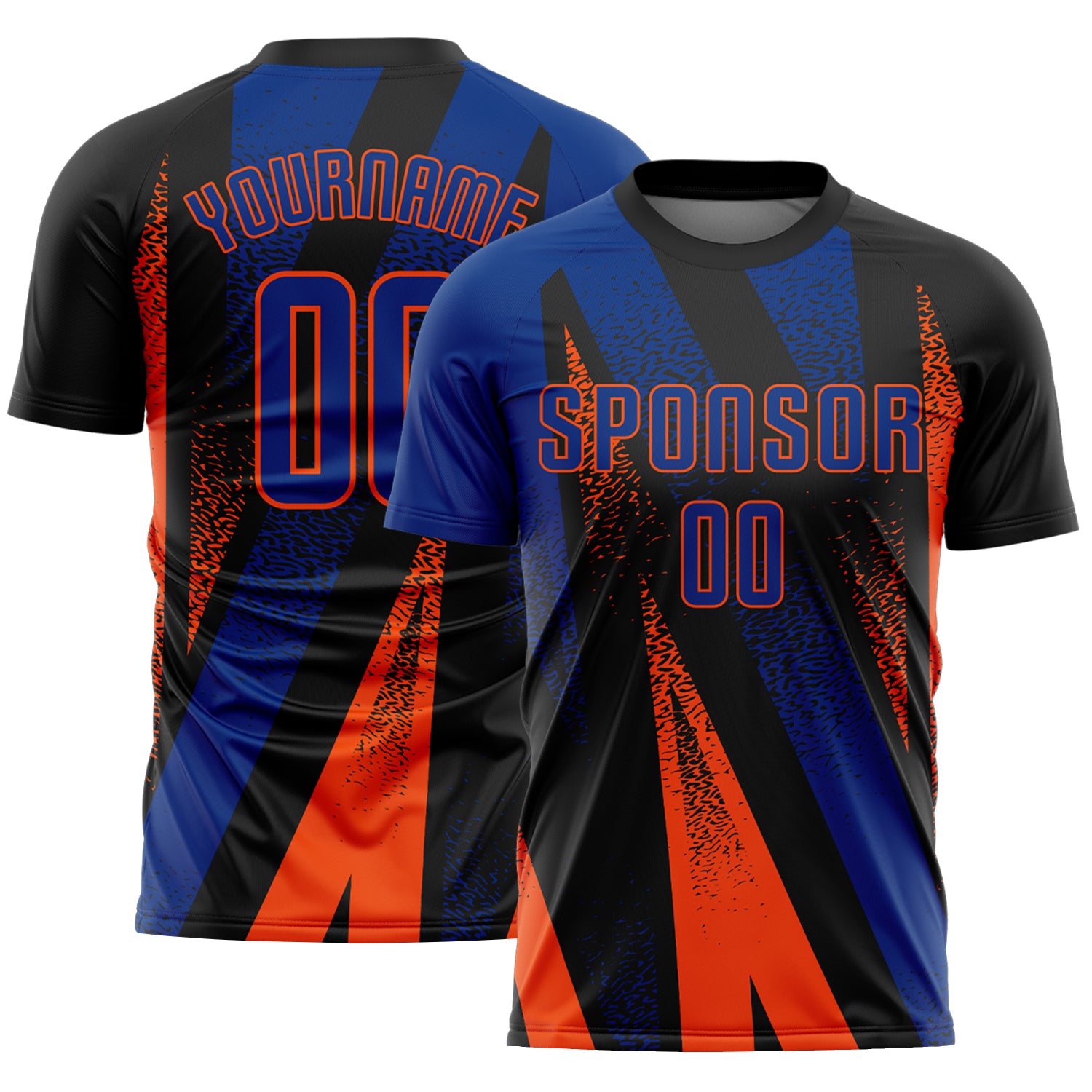 Custom Black Royal-Orange Radial Burst Sports Sublimation Soccer Uniform Jersey