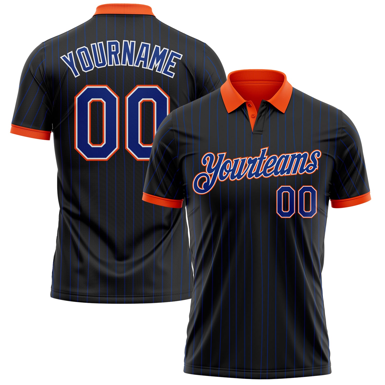 Custom Black Royal Pinstripe White-Orange Performance Polo Shirt