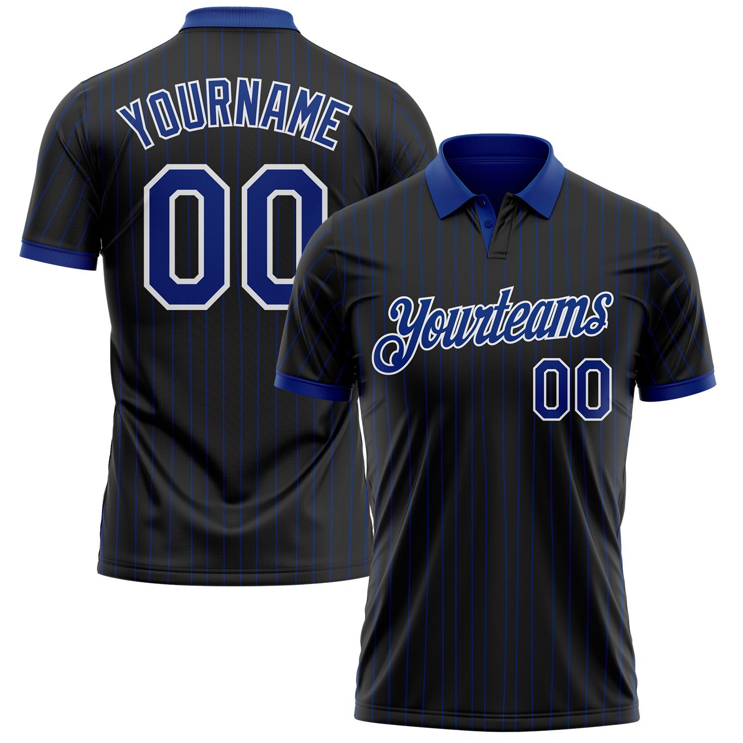 Custom Black Royal Pinstripe-White Performance Polo Shirt