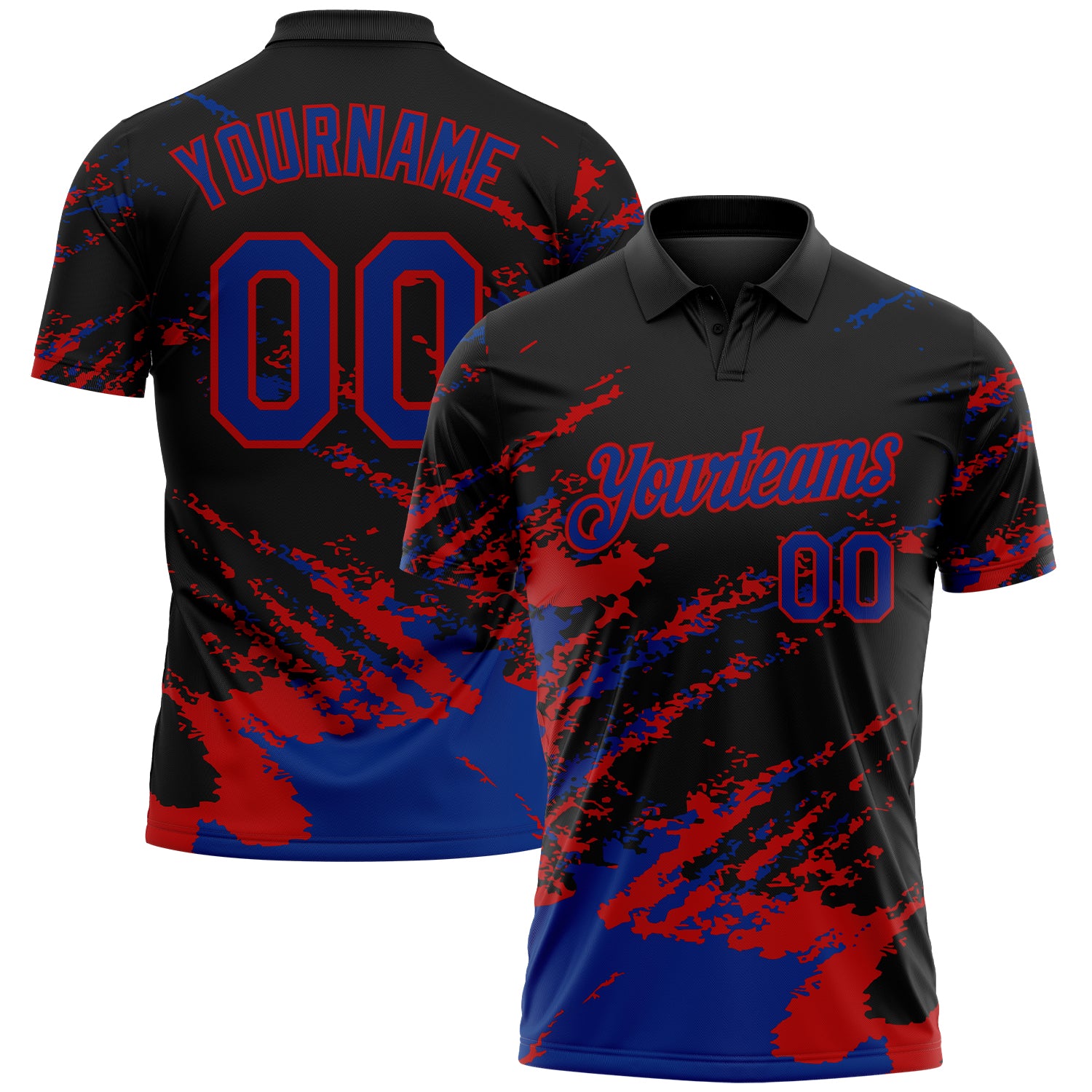Custom Black Royal-Red Brush Stroke Shatter Splatter Performance Polo Shirt