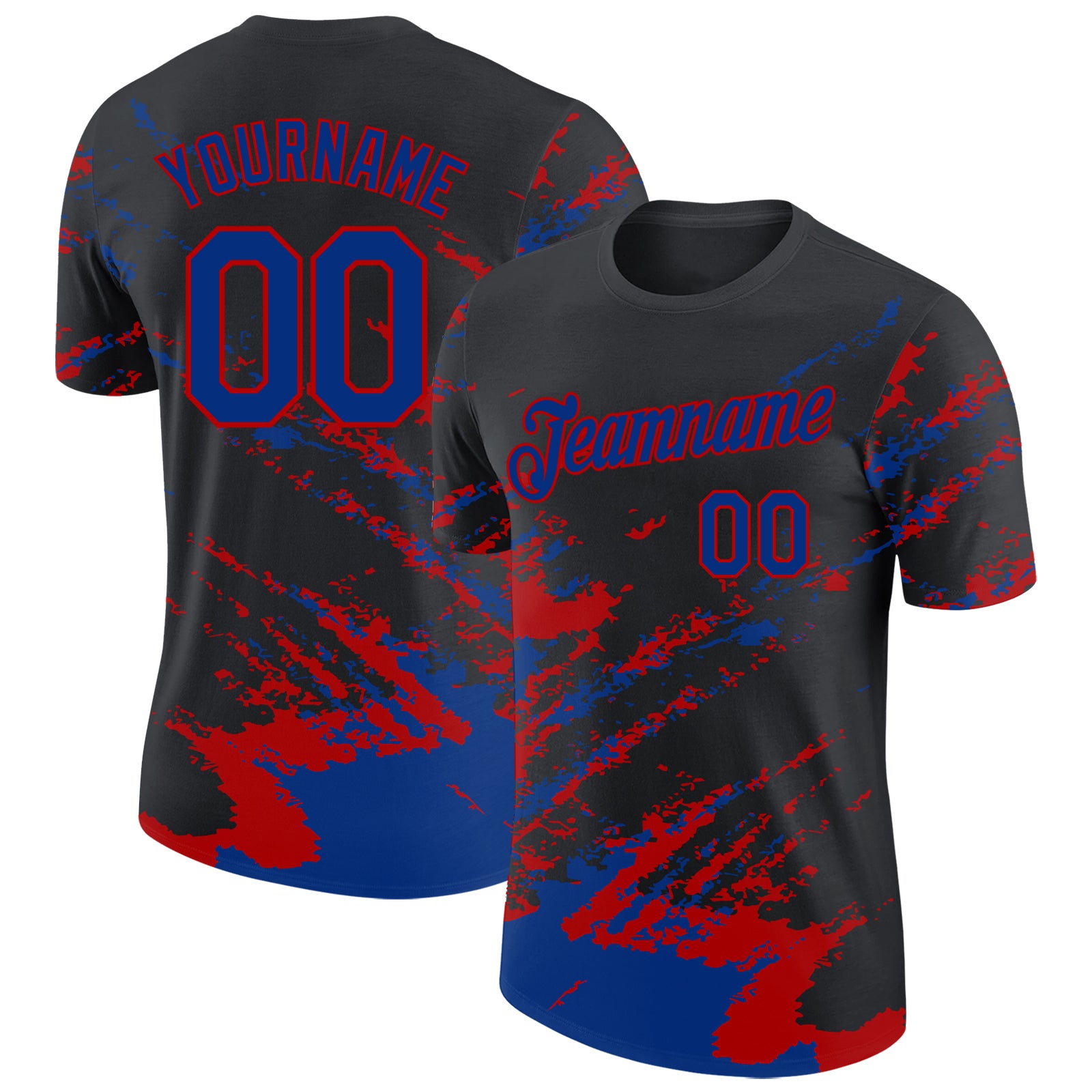 Custom Black Royal-Red Brush Stroke Shatter Splatter Performance T-Shirt