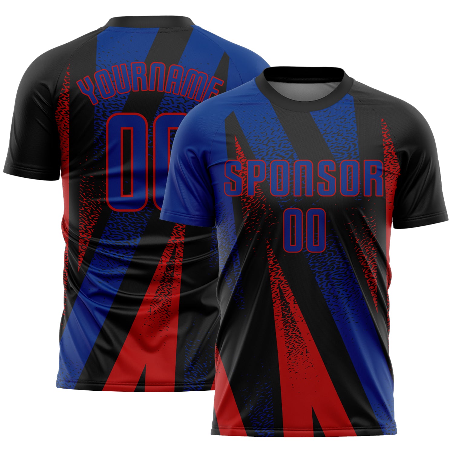Custom Black Royal-Red Radial Burst Sports Sublimation Soccer Uniform Jersey
