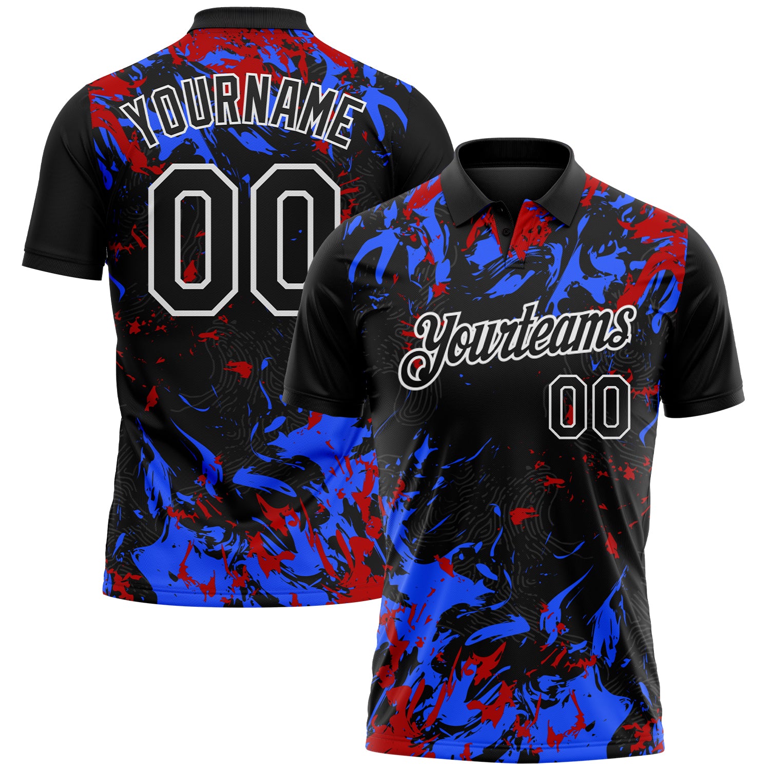 Custom Black Royal Red-White Dynamic Splatter Brush Stroke Performance Polo Shirt