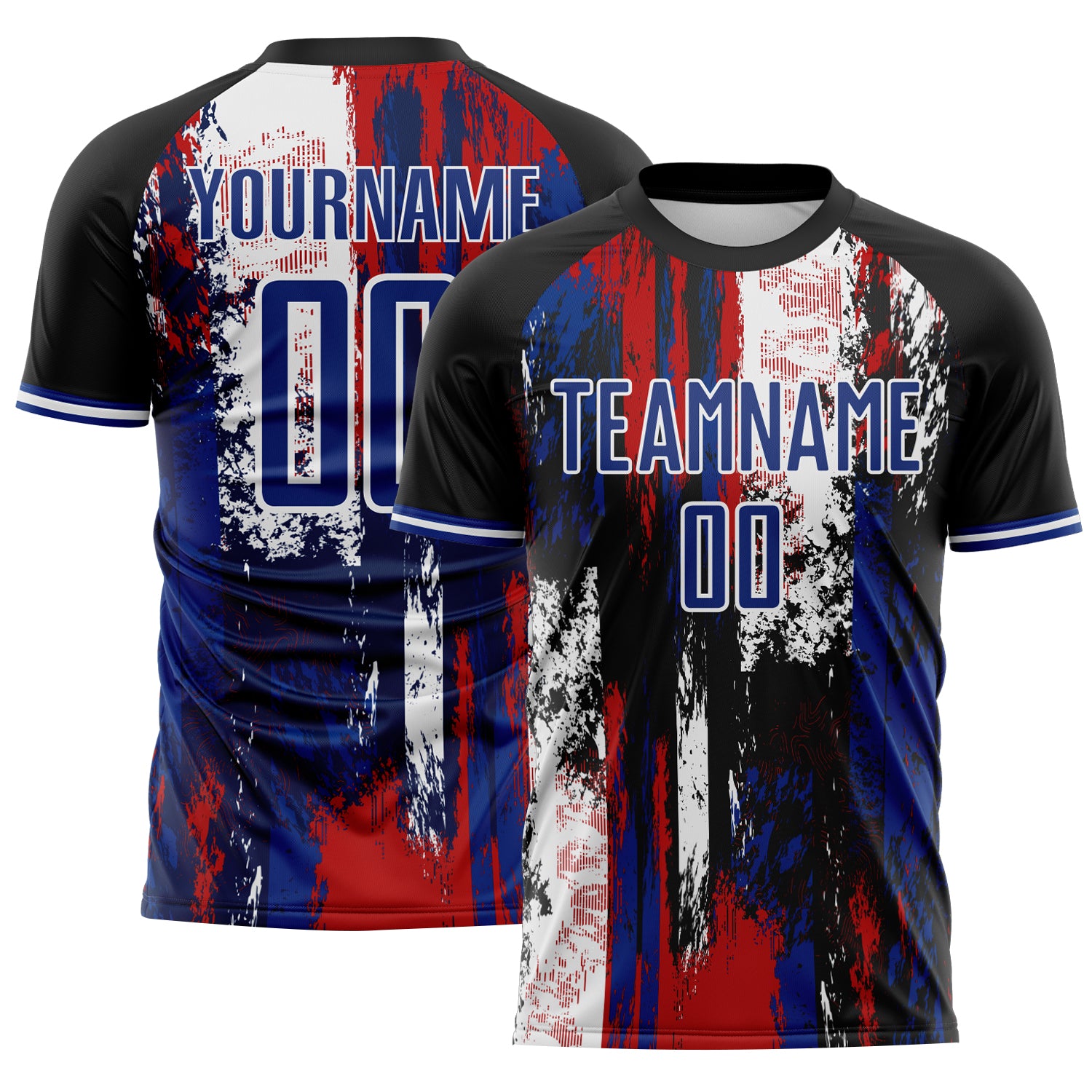 Custom Black Royal Red-White USA Style Patriotic Splatter Sublimation Soccer Uniform Jersey