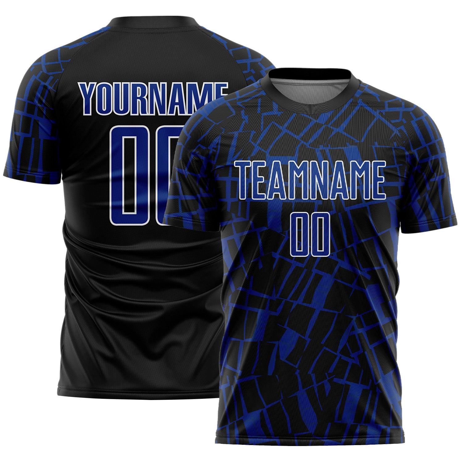 Custom Black Royal-White Abstract Line Sports Sublimation Soccer Uniform Jersey