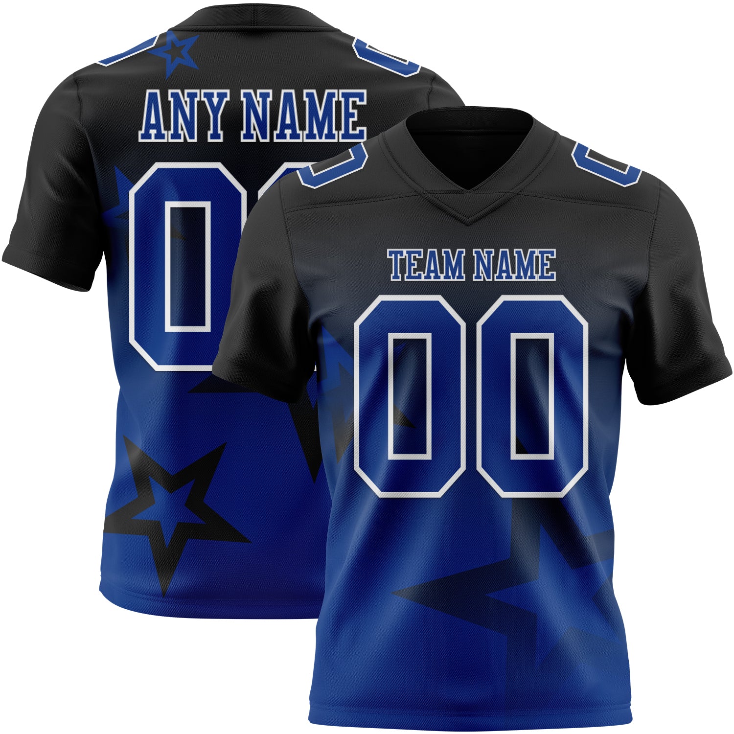 Custom Black Royal-White Authentic Star Gradient 7V7 Flag Football Jersey