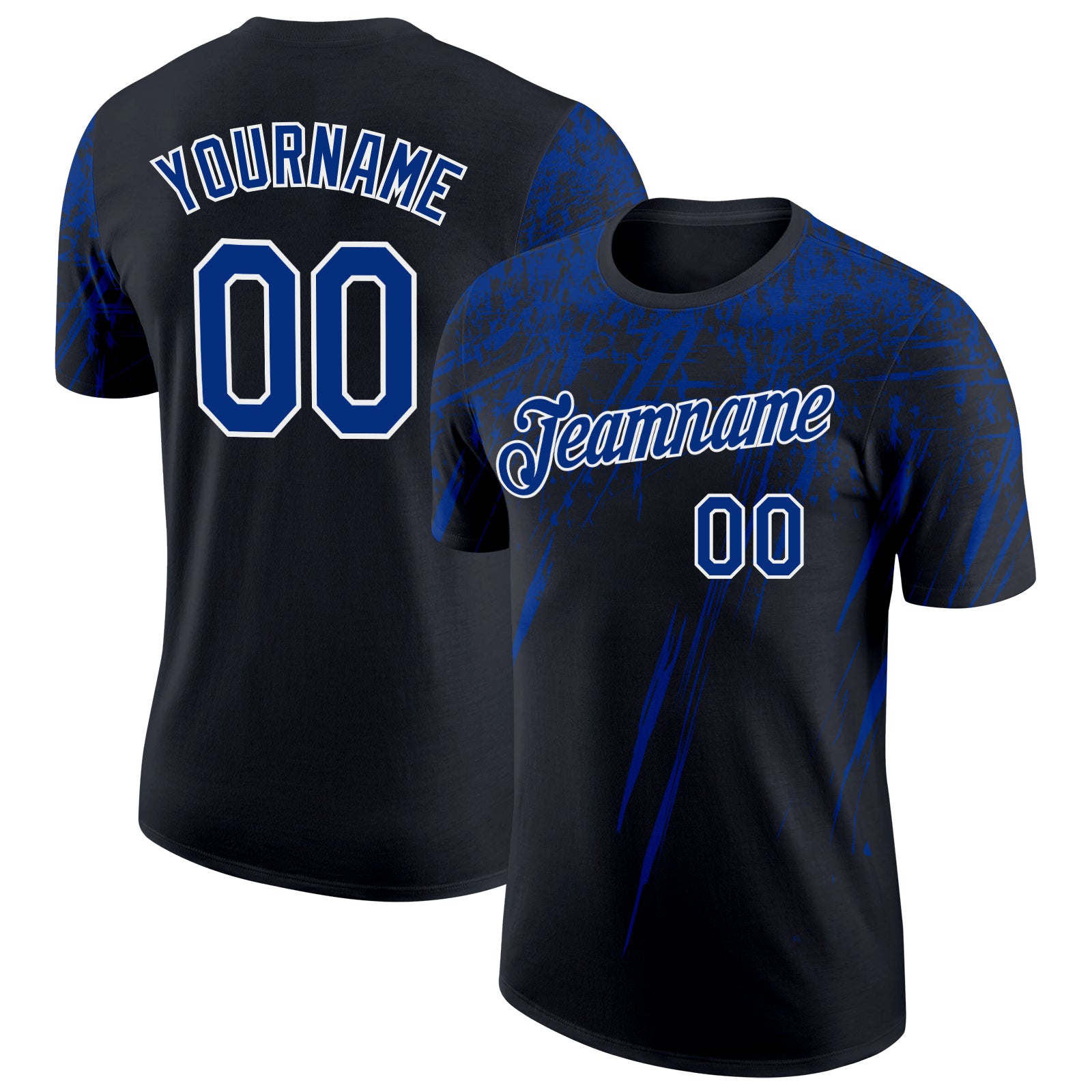 Custom Black Royal-White Distressed Scratch Brush Stroke Performance T-Shirt