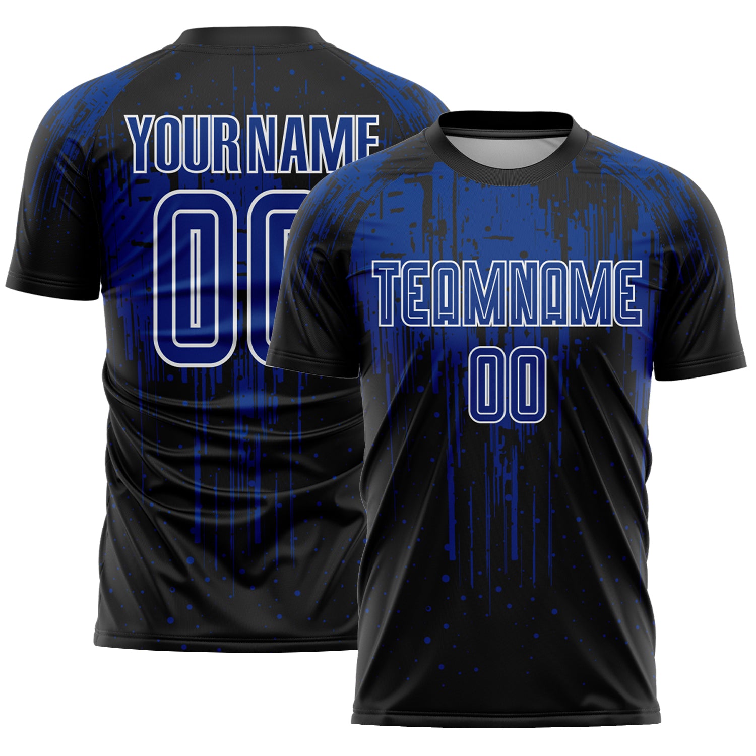 Custom Black Royal-White Dripping Splatte Pattern Sports Sublimation Soccer Uniform Jersey