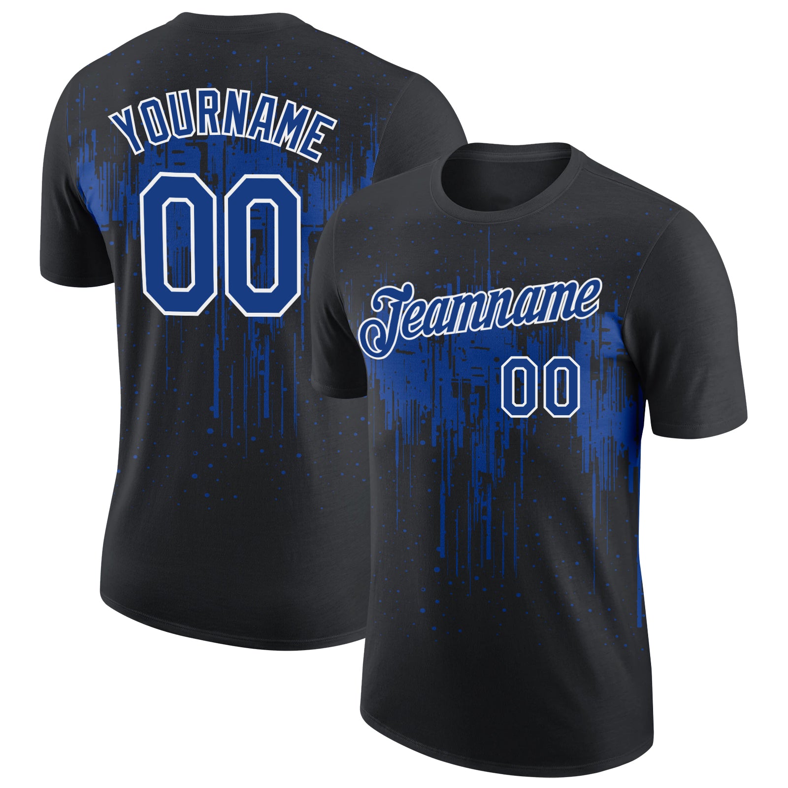 Custom Black Royal-White Dripping Splatter Paint Performance T-Shirt