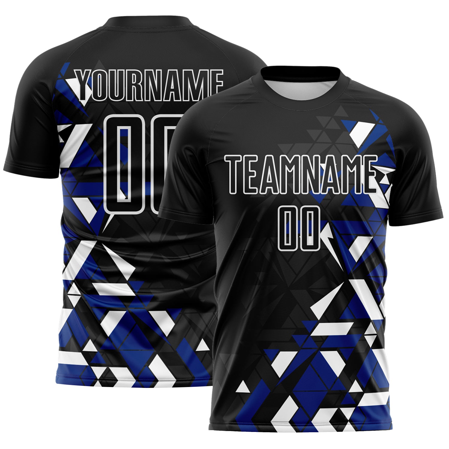 Custom Black Royal-White Geometric Grid Gradient Sublimation Soccer Uniform Jersey