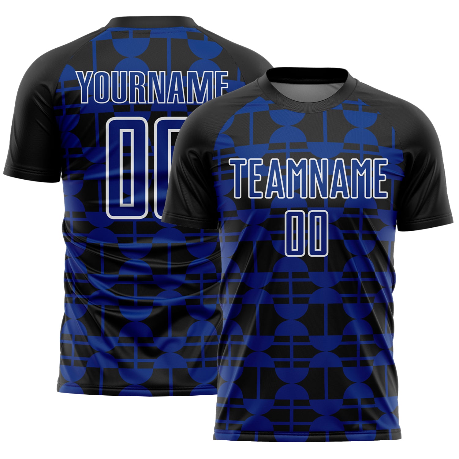 Custom Black Royal-White Geometric Shapes Sports Sublimation Soccer Uniform Jersey