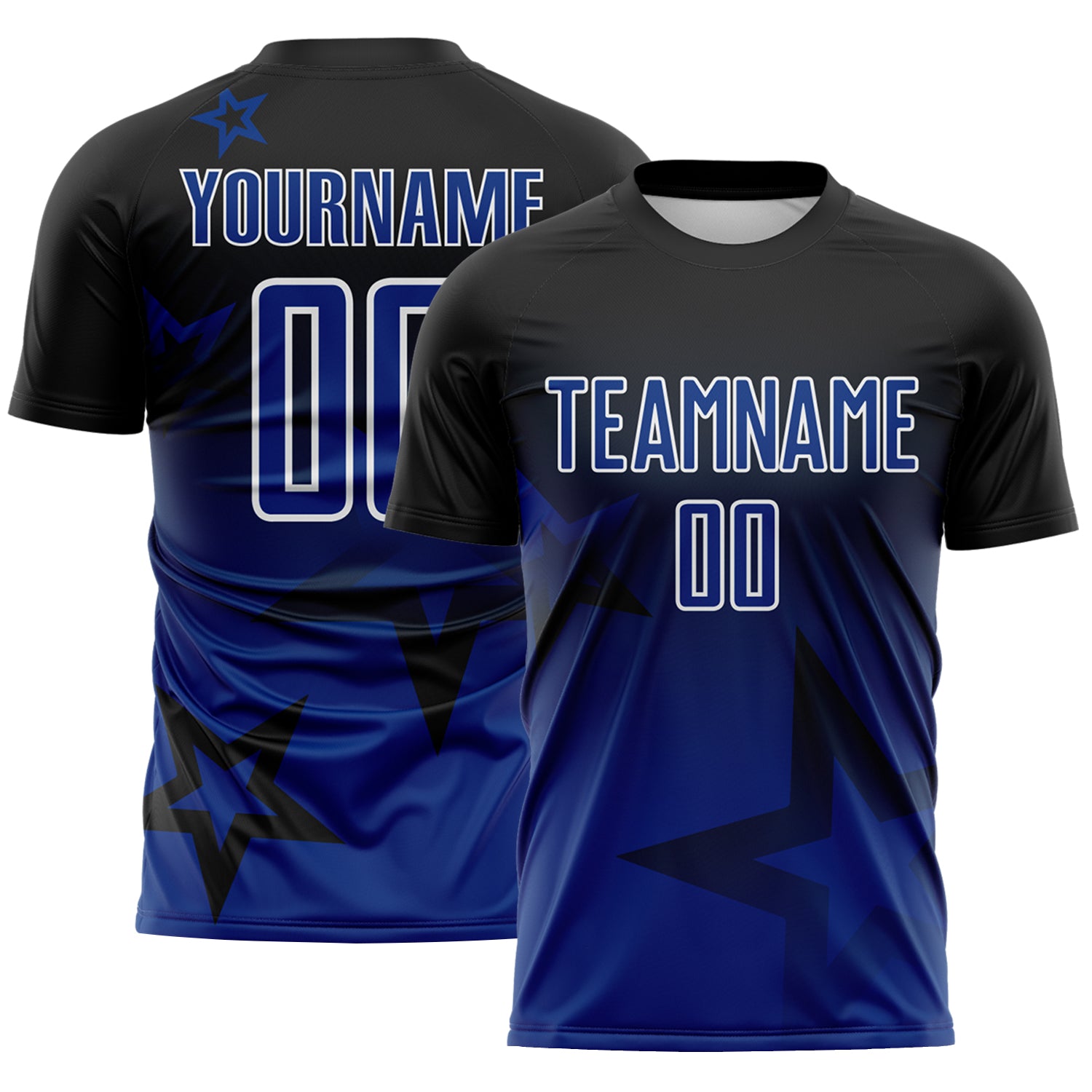 Custom Black Royal-White Gradient Style Twinkle Star Sublimation Soccer Uniform Jersey