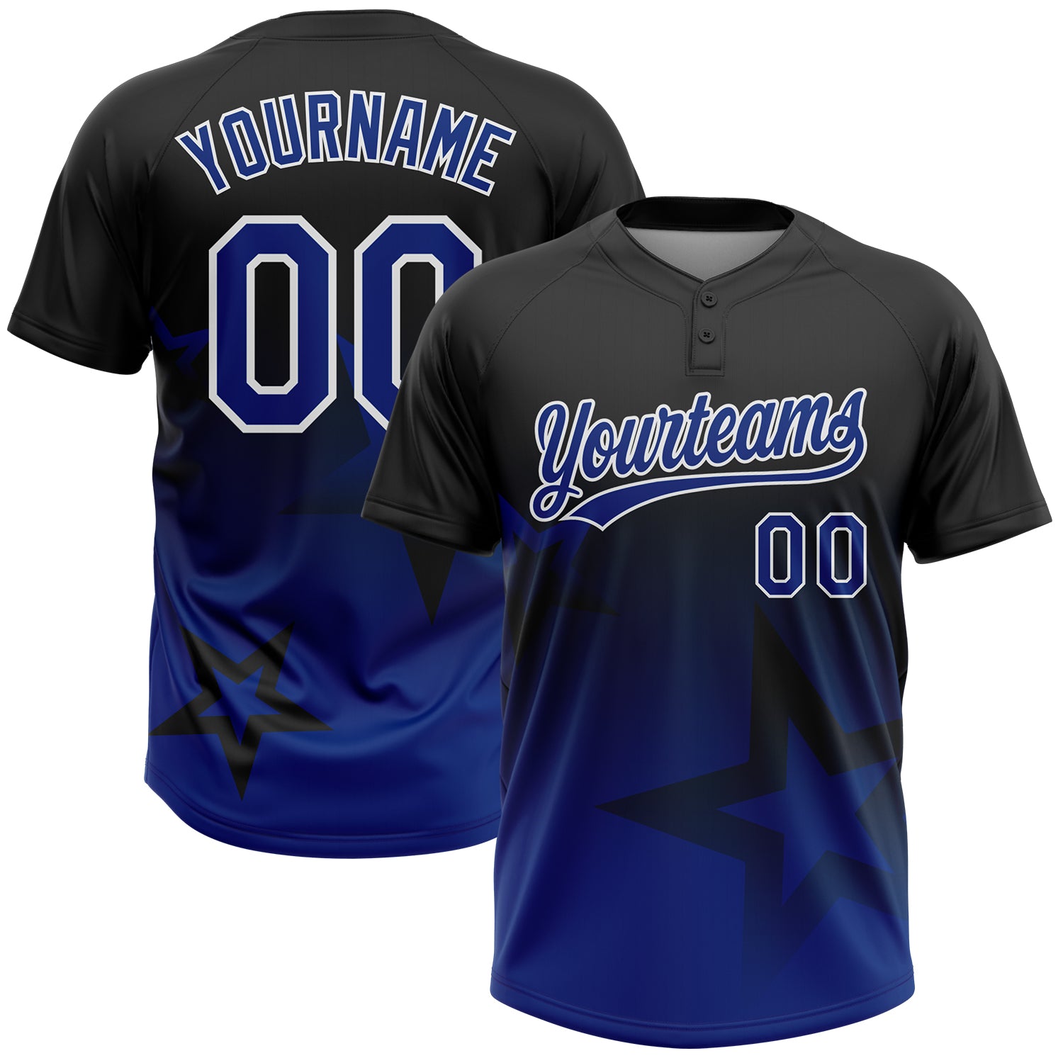 Custom Black Royal-White Gradient Style Twinkle Star Two-Button Unisex Softball Jersey