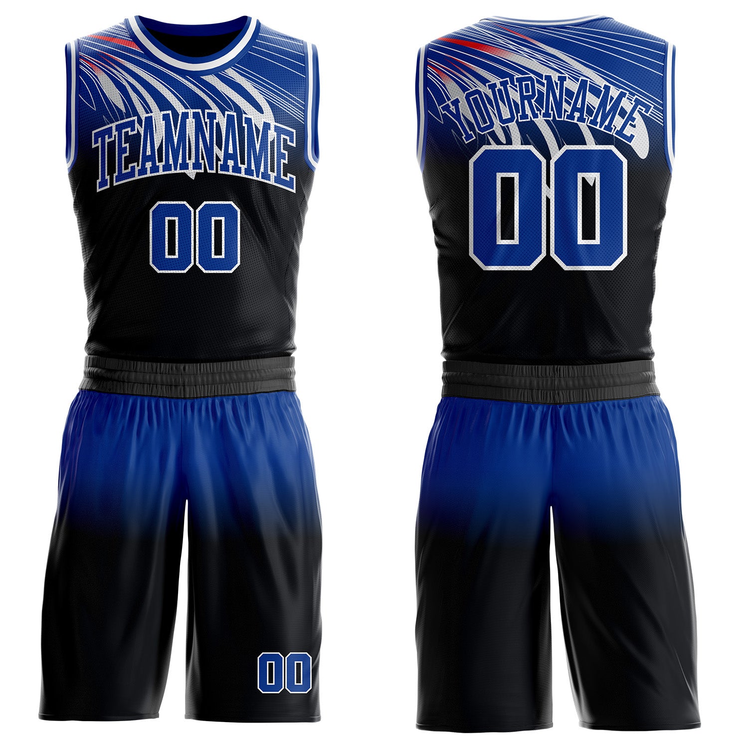 Custom Black Royal-White Wing Gradient Boho Style Round Neck Sublimation Basketball Uniform Jersey