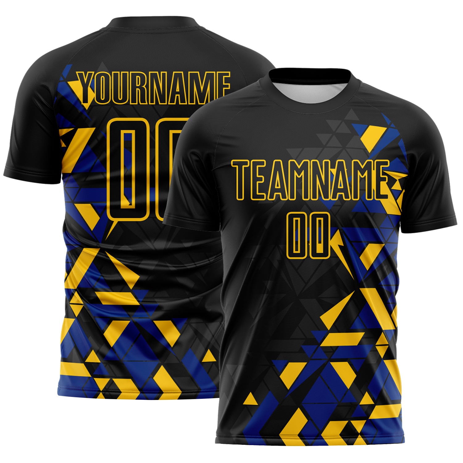 Custom Black Royal-Yellow Geometric Grid Gradient Sublimation Soccer Uniform Jersey