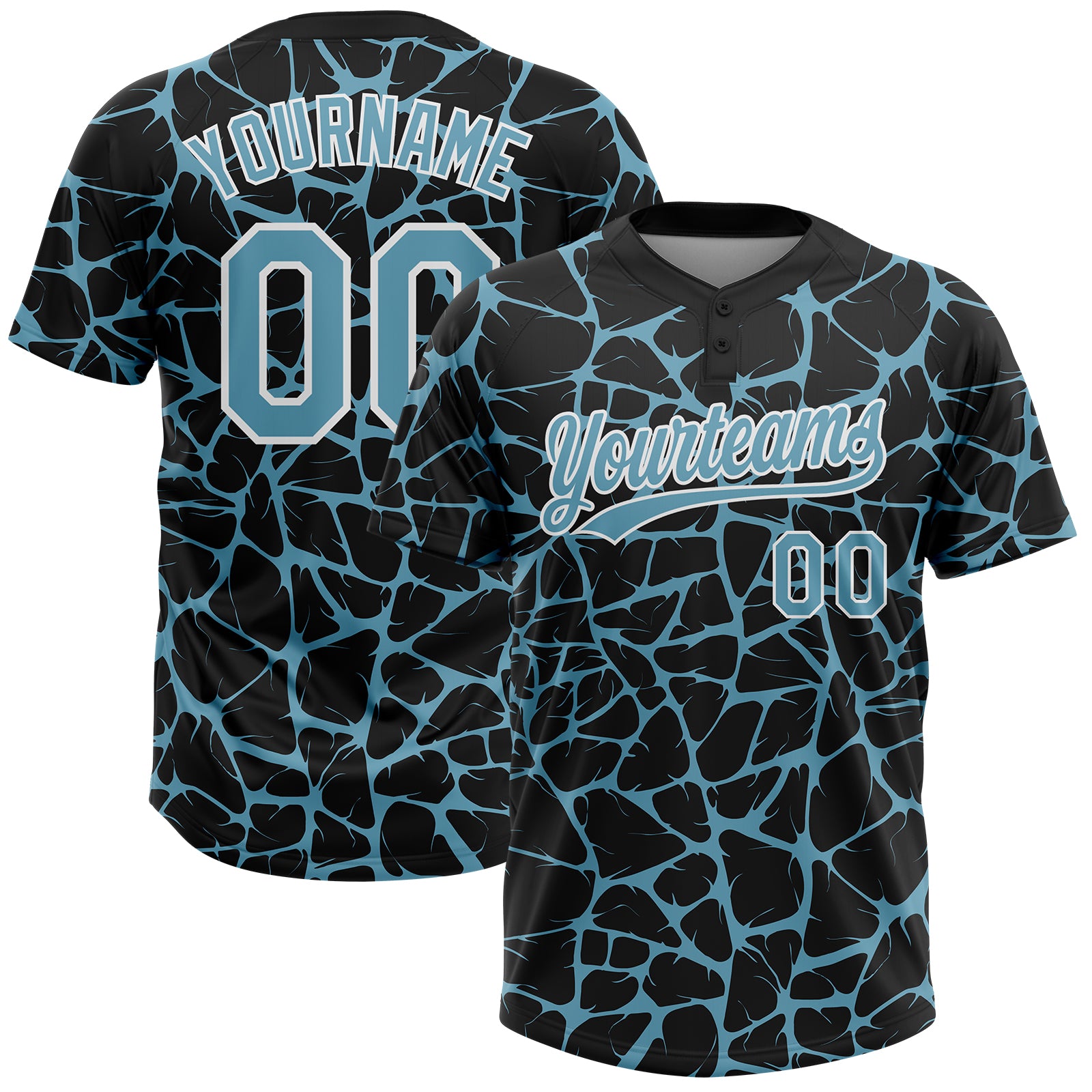 Custom Black Shadow Blue-White 3D Pattern Design Abstract Network Crackle Two-Button Unisex Softball Jersey