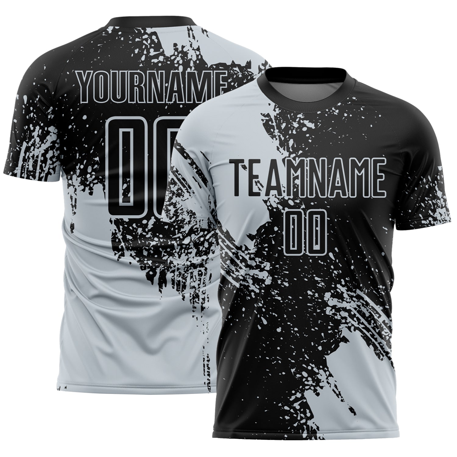 Custom Black Silver Abstract Brush Stroke Sports Sublimation Soccer Uniform Jersey