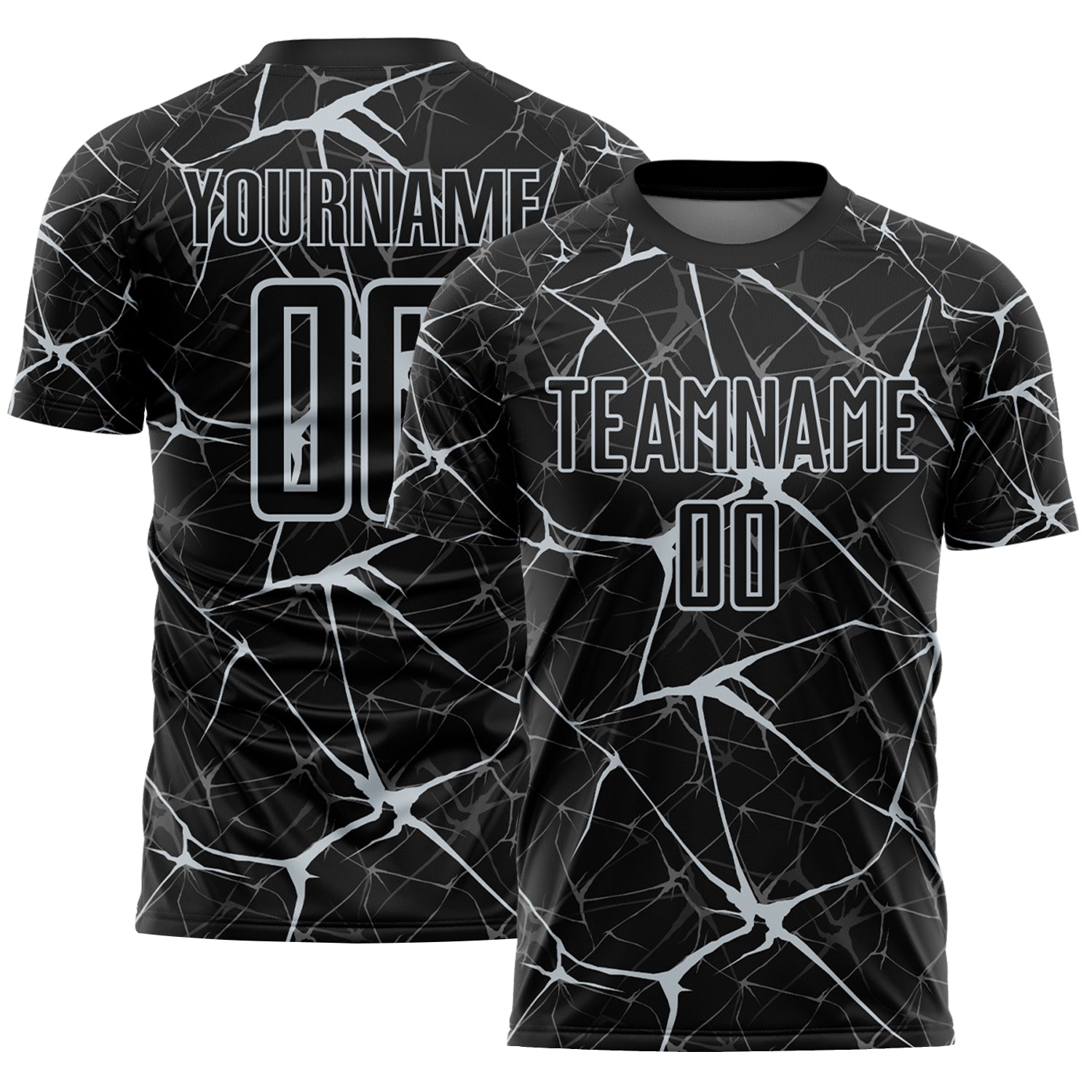 Custom Black-Silver Abstract Network Crackle Sublimation Soccer Uniform Jersey