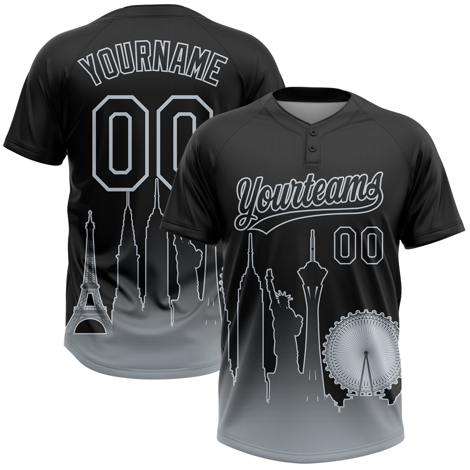 Custom Black Silver Las Vegas City Edition Gradient Two-Button Unisex Softball Jersey