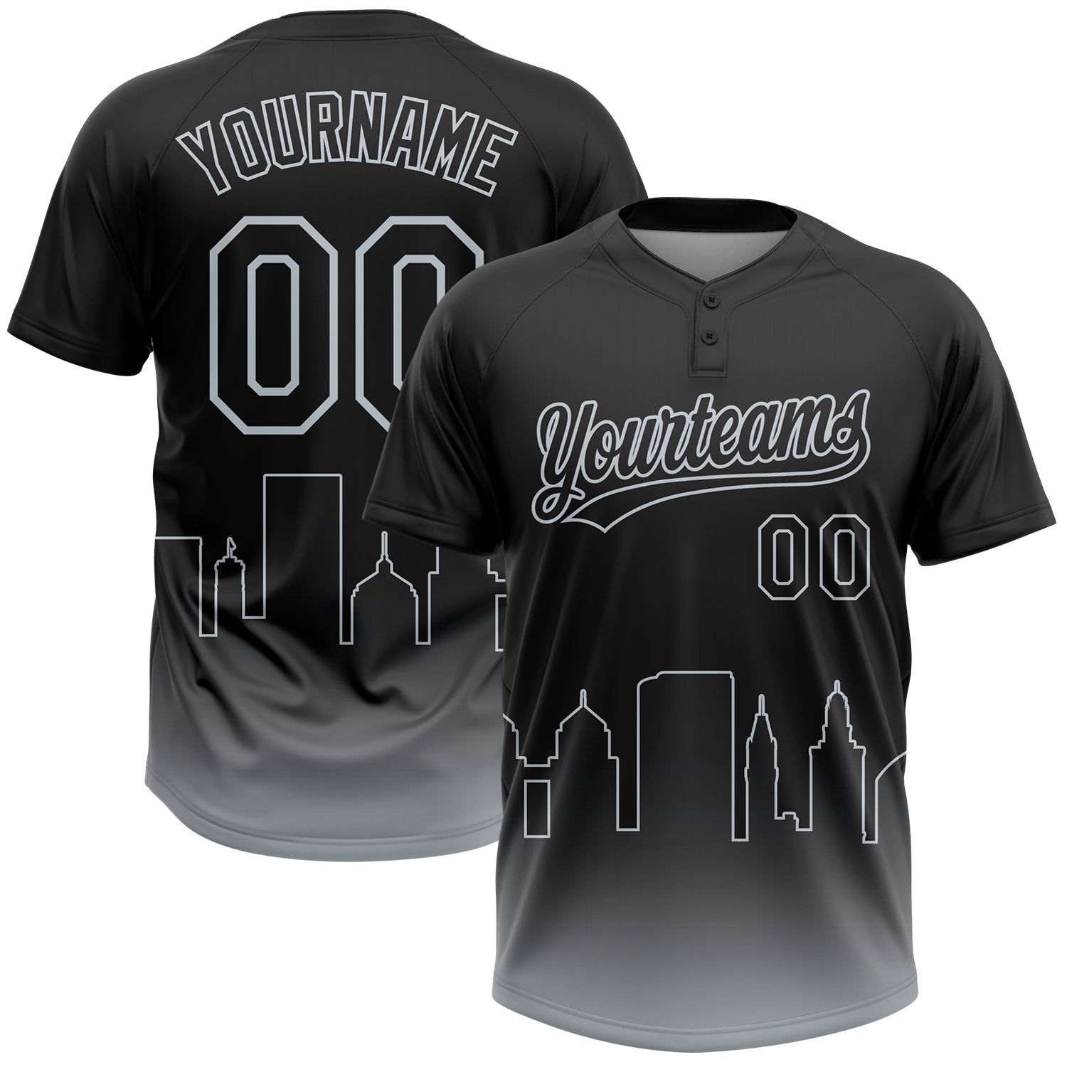 Custom Black Silver Oakland City Edition Gradient Two-Button Unisex Softball Jersey