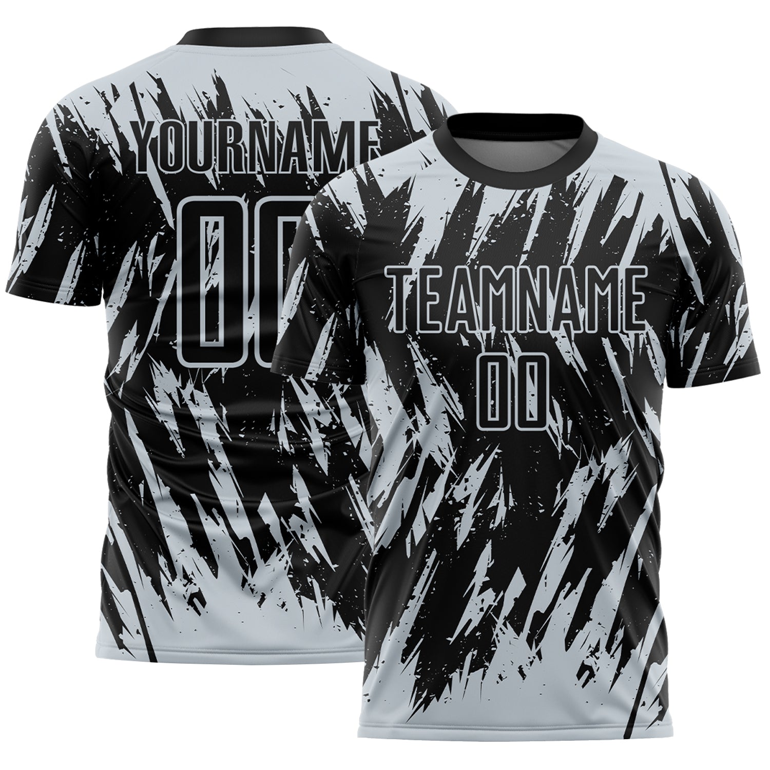 Custom Black-Silver Splatter Torn Sharp Brush Stroke Sublimation Soccer Uniform Jersey
