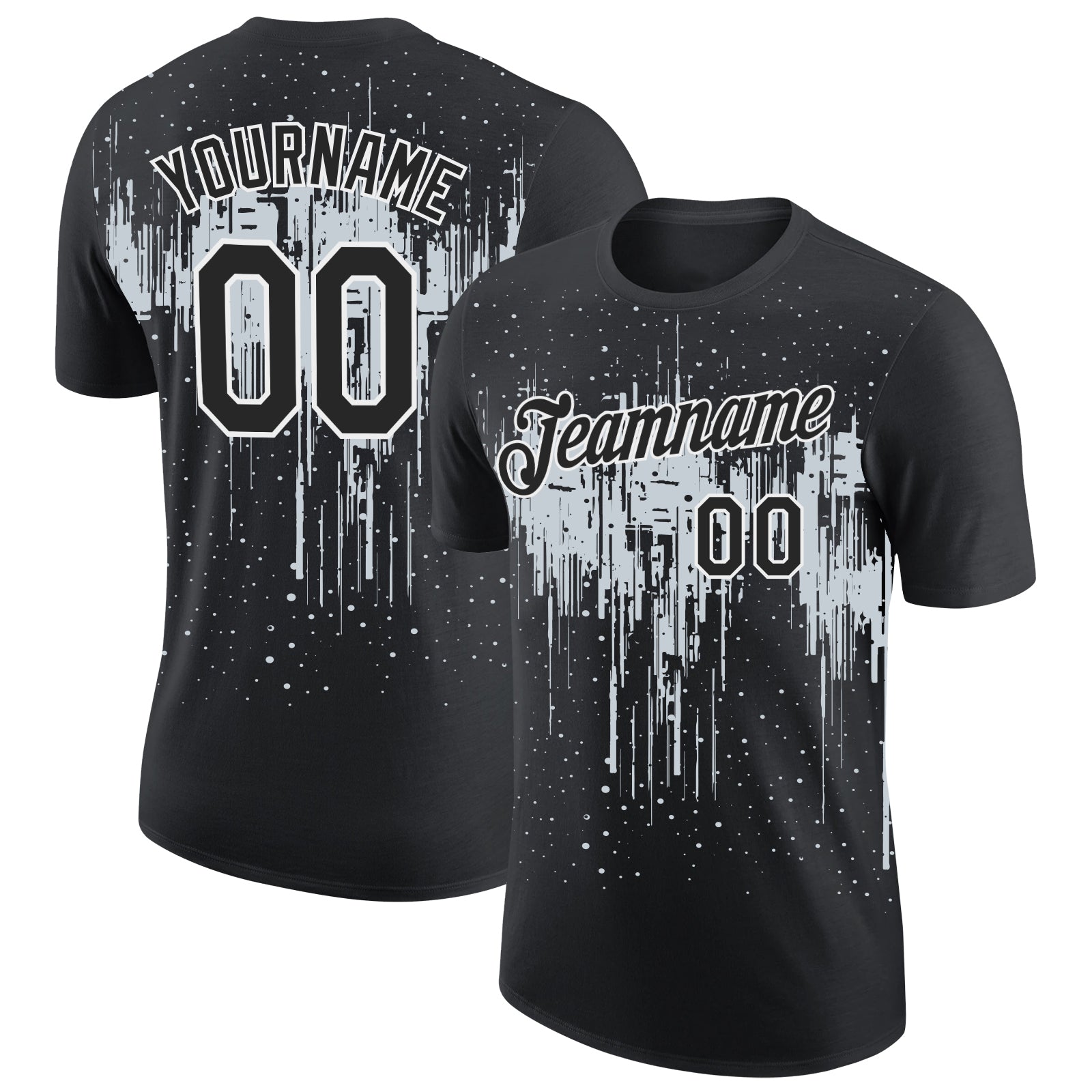 Custom Black Silver-White Dripping Splatter Paint Performance T-Shirt