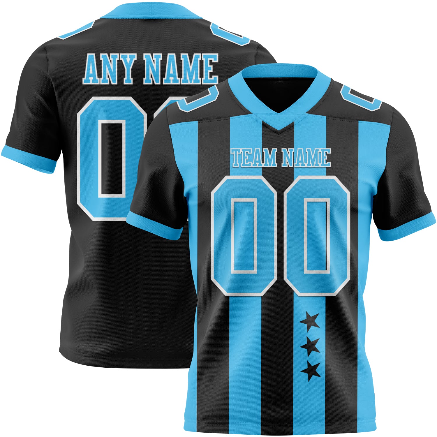 Custom Black Sky Blue-White Authentic Stars And Stripes 7V7 Flag Football Jersey