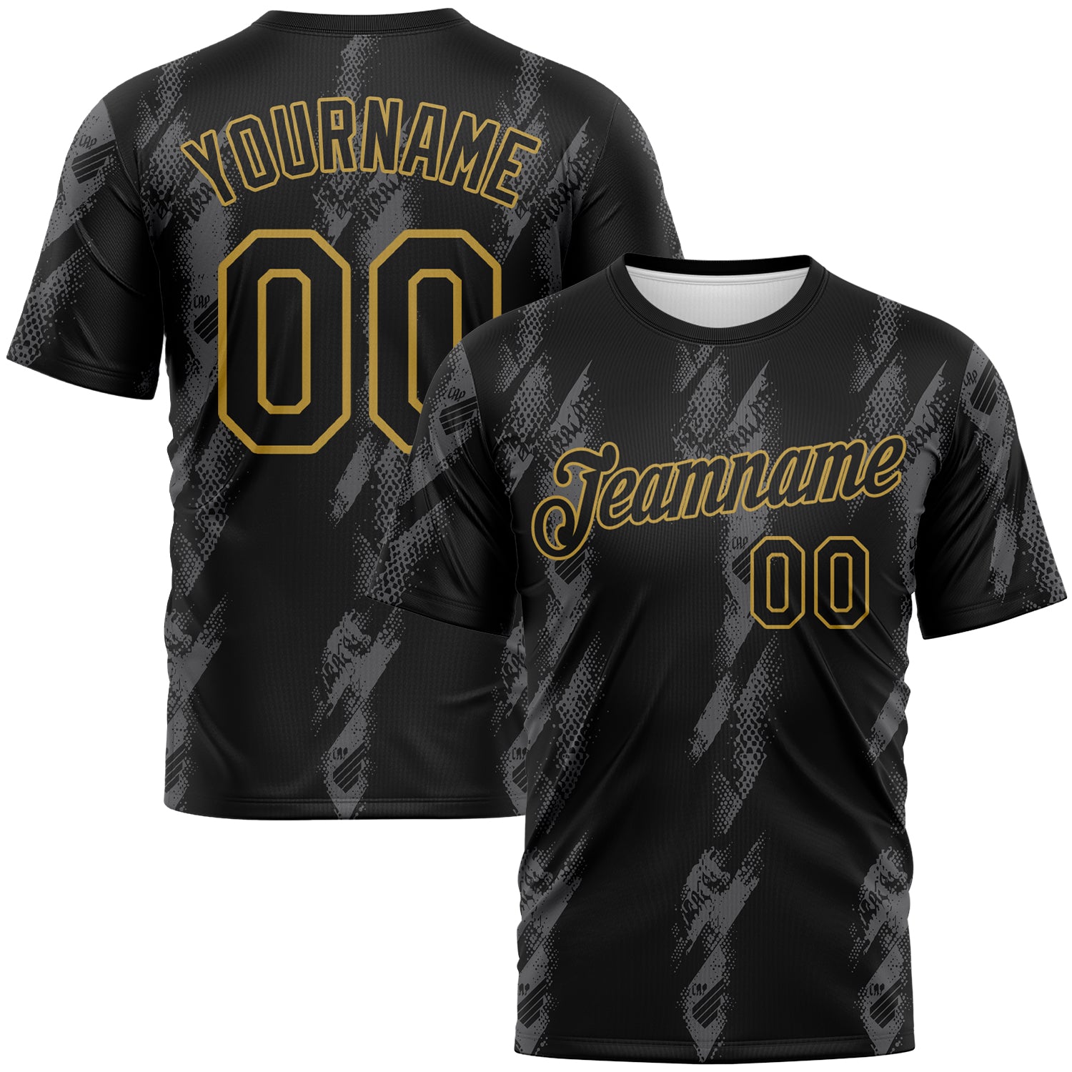Custom Black Steel Gray-Old Gold 3D Pattern Grunge Slash Performance T-Shirt