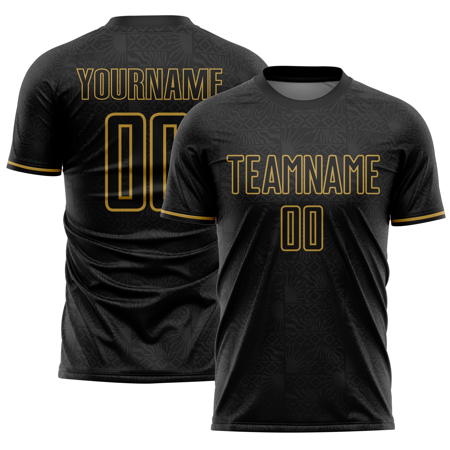 Custom Black Steel Gray-Old Gold Subtle Pattern Sports Sublimation Soccer Uniform Jersey