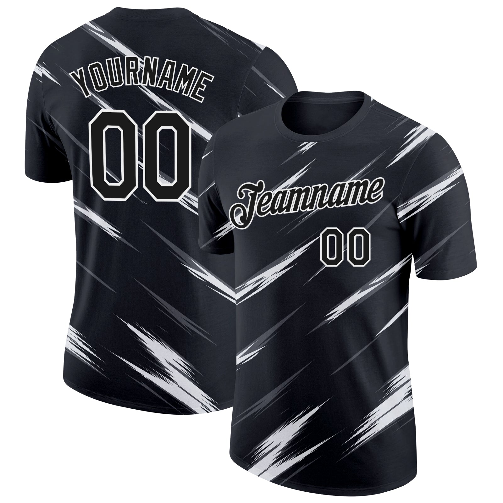 Custom Black Steel Gray-White Abstract Brush Stroke Performance T-Shirt