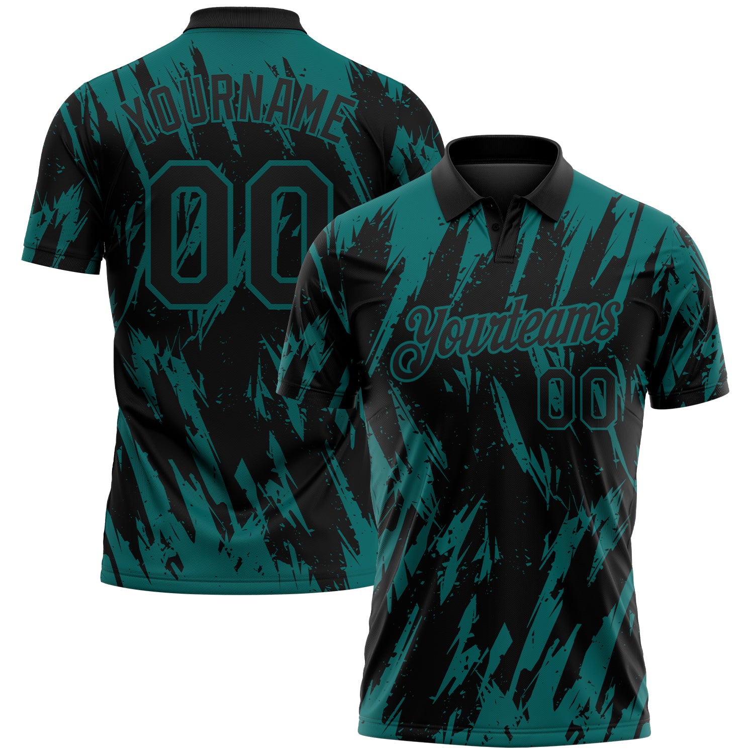 Custom Black-Teal Torn Sharp Brush Stroke Splatter Performance Polo Shirt