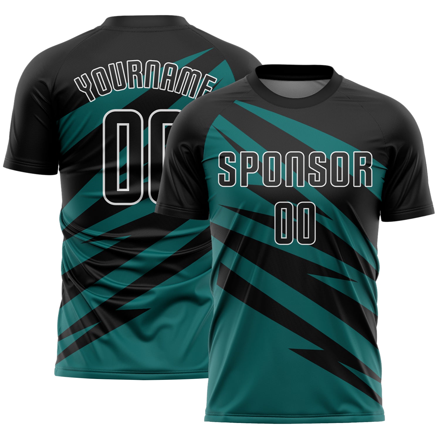 Custom Black Teal-White Abstract Line Sports Sublimation Soccer Uniform Jersey