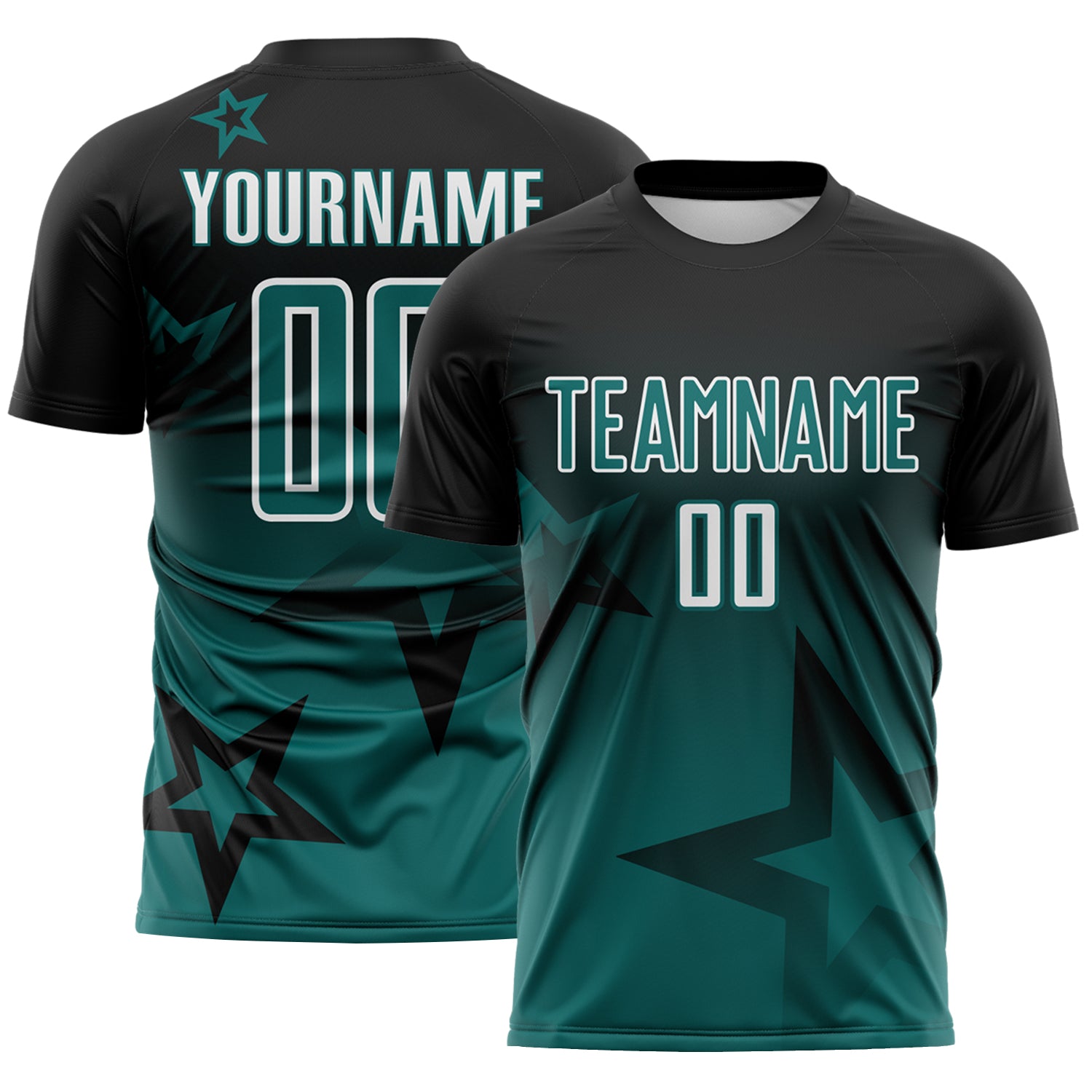 Custom Black Teal-White Gradient Style Twinkle Star Sublimation Soccer Uniform Jersey