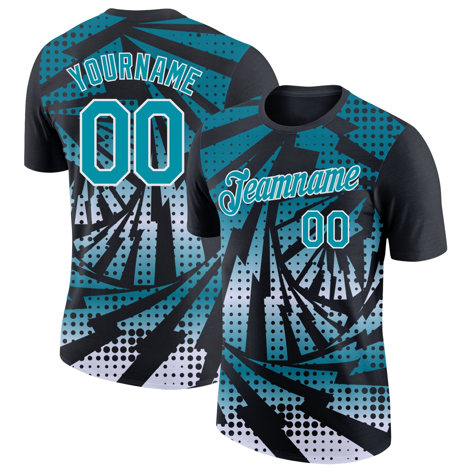 Custom Black Teal-White Lightning Gradient Dot Performance T-Shirt