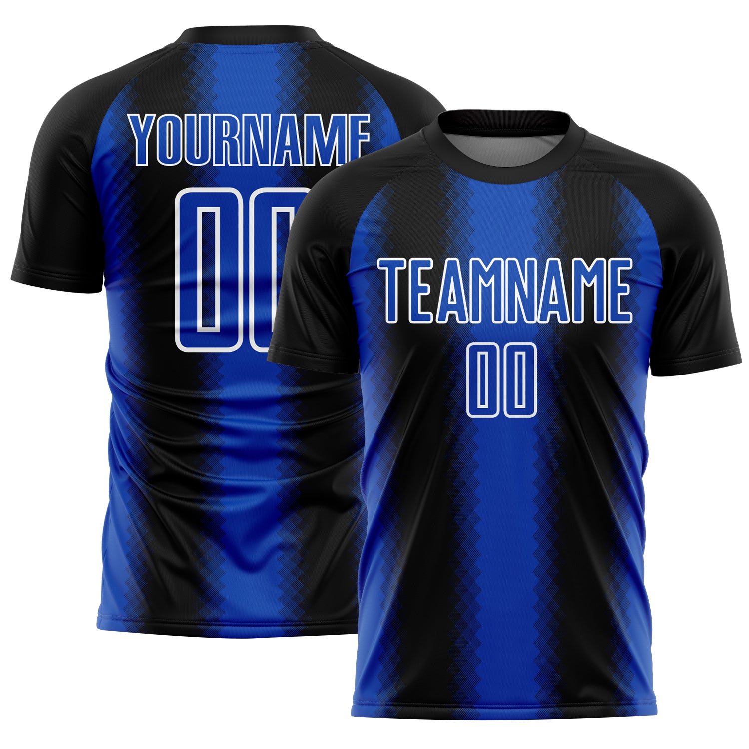 Custom Black Thunder Blue-White Zigzag Diamond Stripe Sports Sublimation Soccer Uniform Jersey