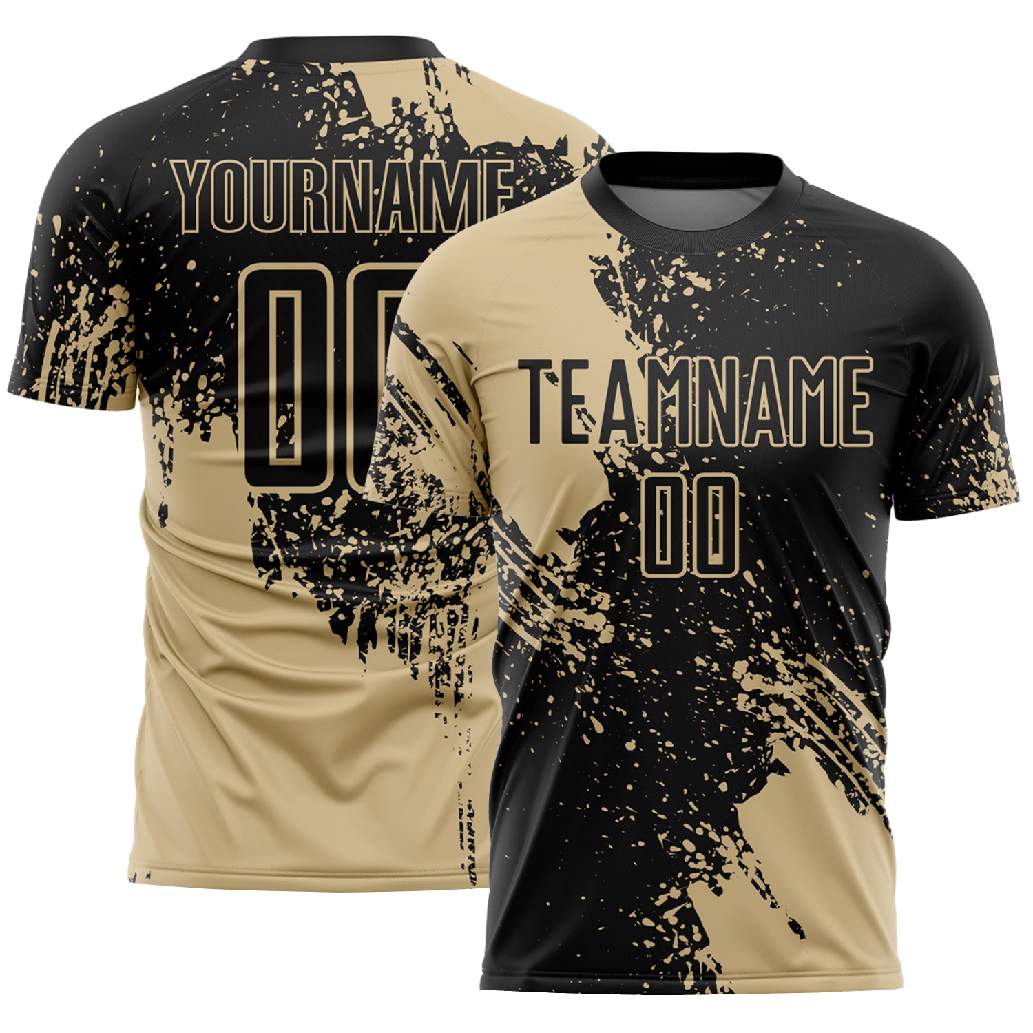 Custom Black Vegas Gold Abstract Brush Stroke Sports Sublimation Soccer Uniform Jersey